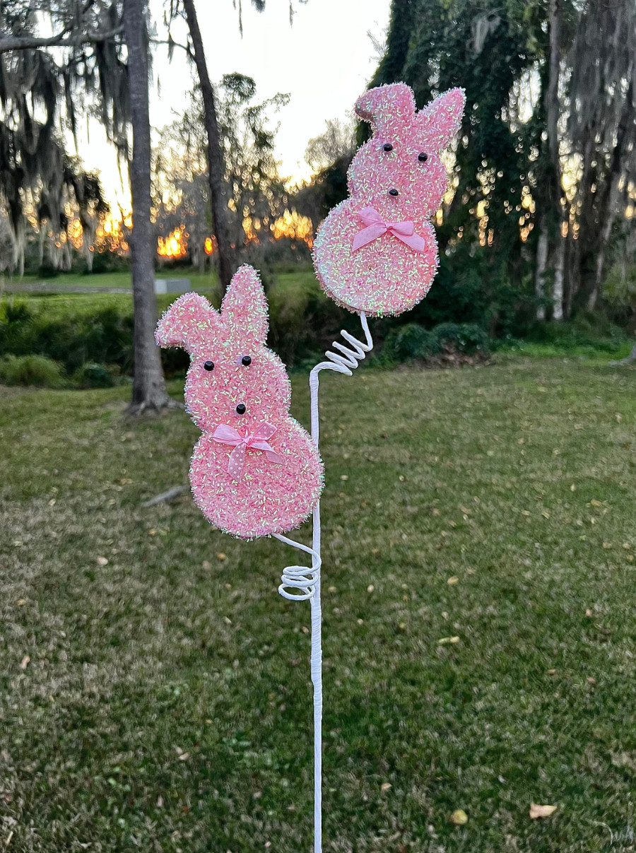 Sugared Bunny Peeps Spray Set of 3 Picks 27 Inch Easter Decor Spring Decor Craft