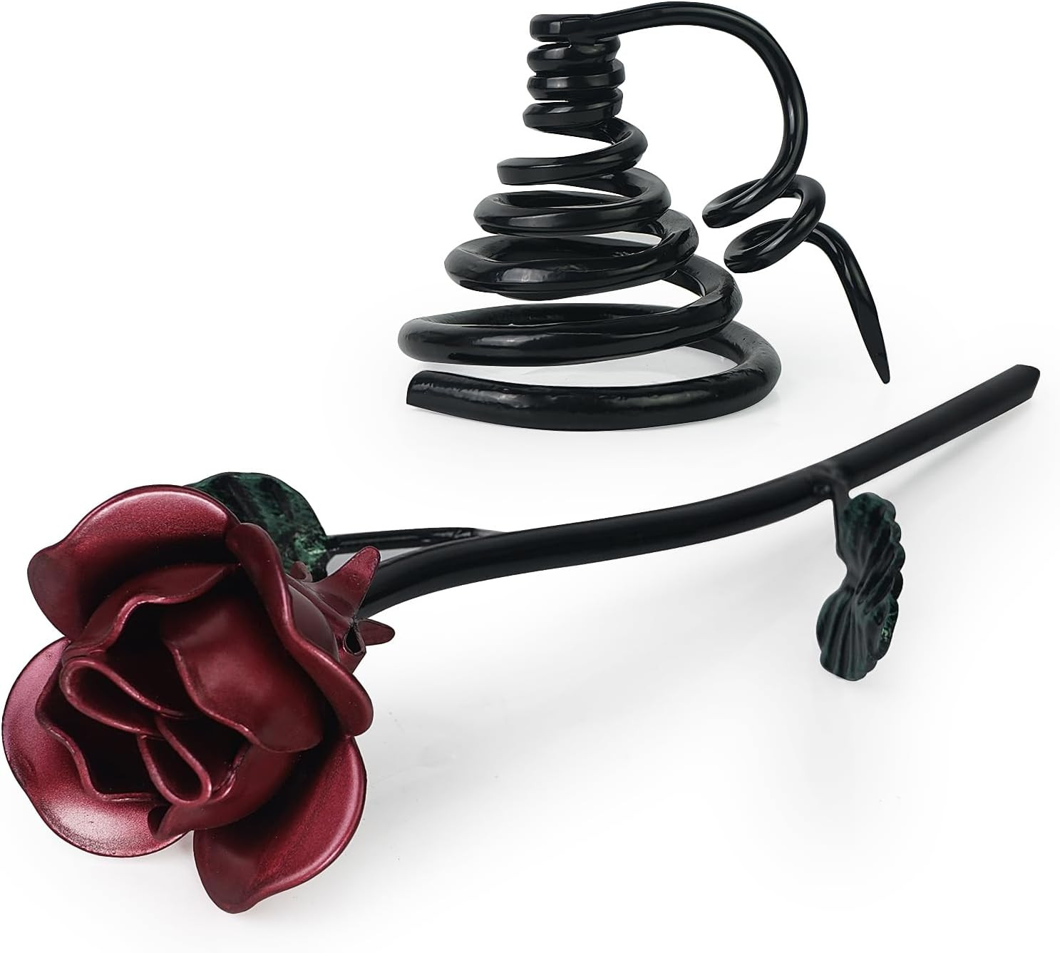 Dreamseden 12 Inch Metal Rose with Stand, Forever Rose Iron Flower Sculpture, Ha