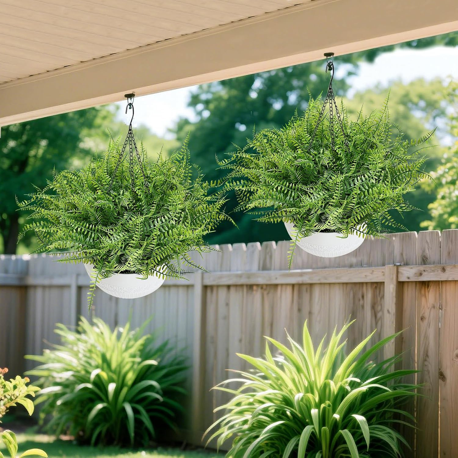 Set of 2 UV Resistant Artificial Hanging Ferns for Indoor/Outdoor Decor