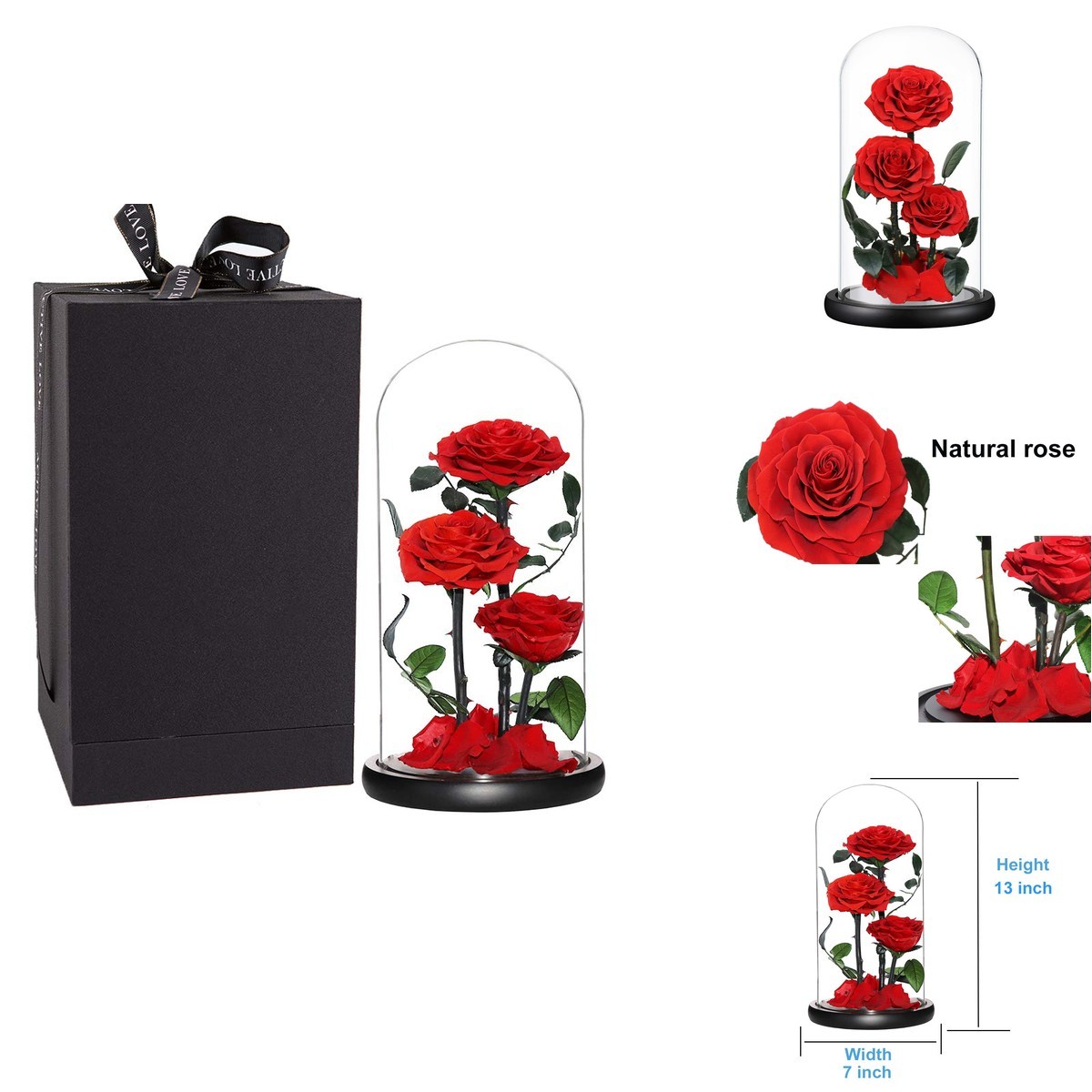 Perfectione Roses Handmade Preserved Rose in Glass Dome – Red Birthday Gift for