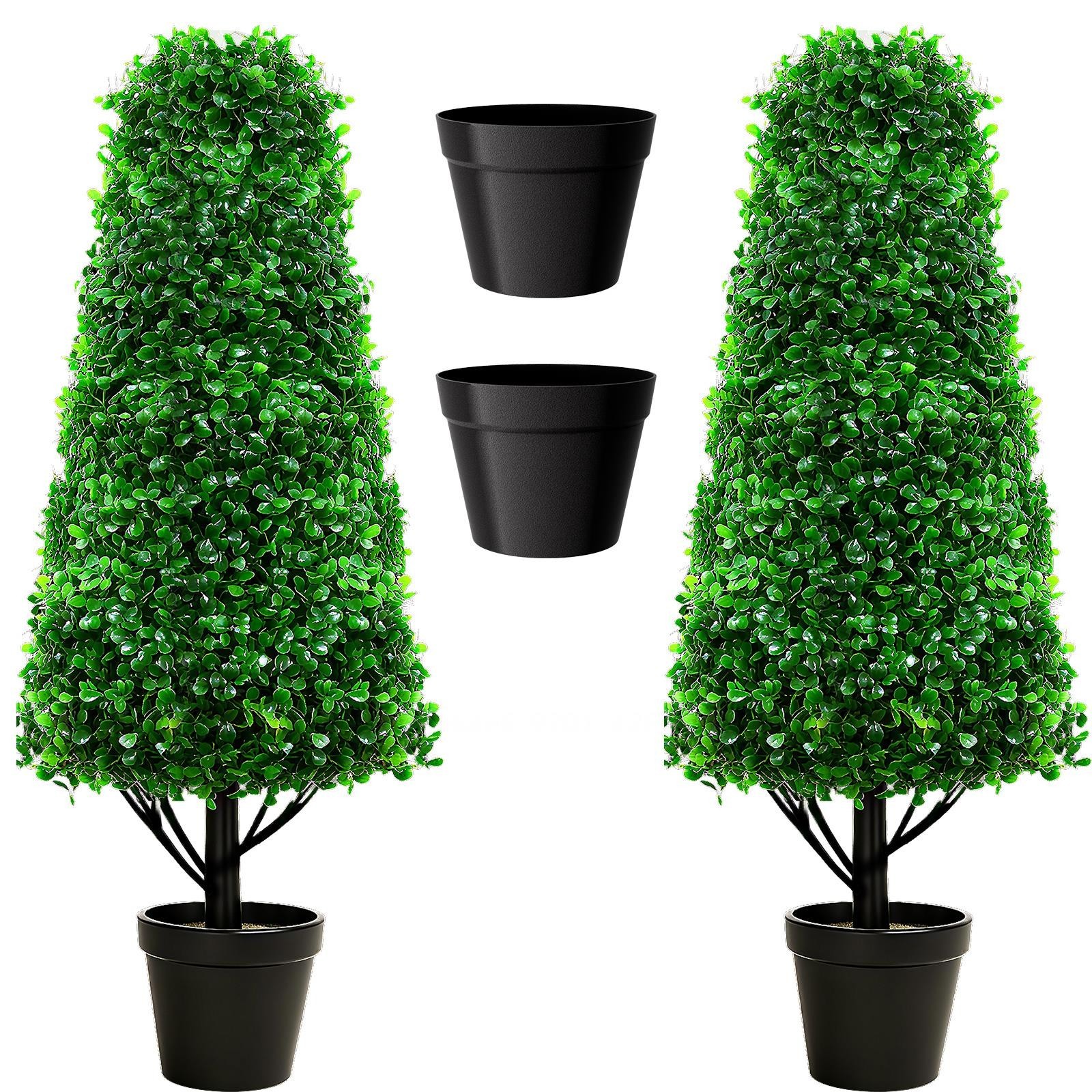 2 Pack 48.8″ Artificial Boxwood Topiary, Faux Potted Plant with Black Planter