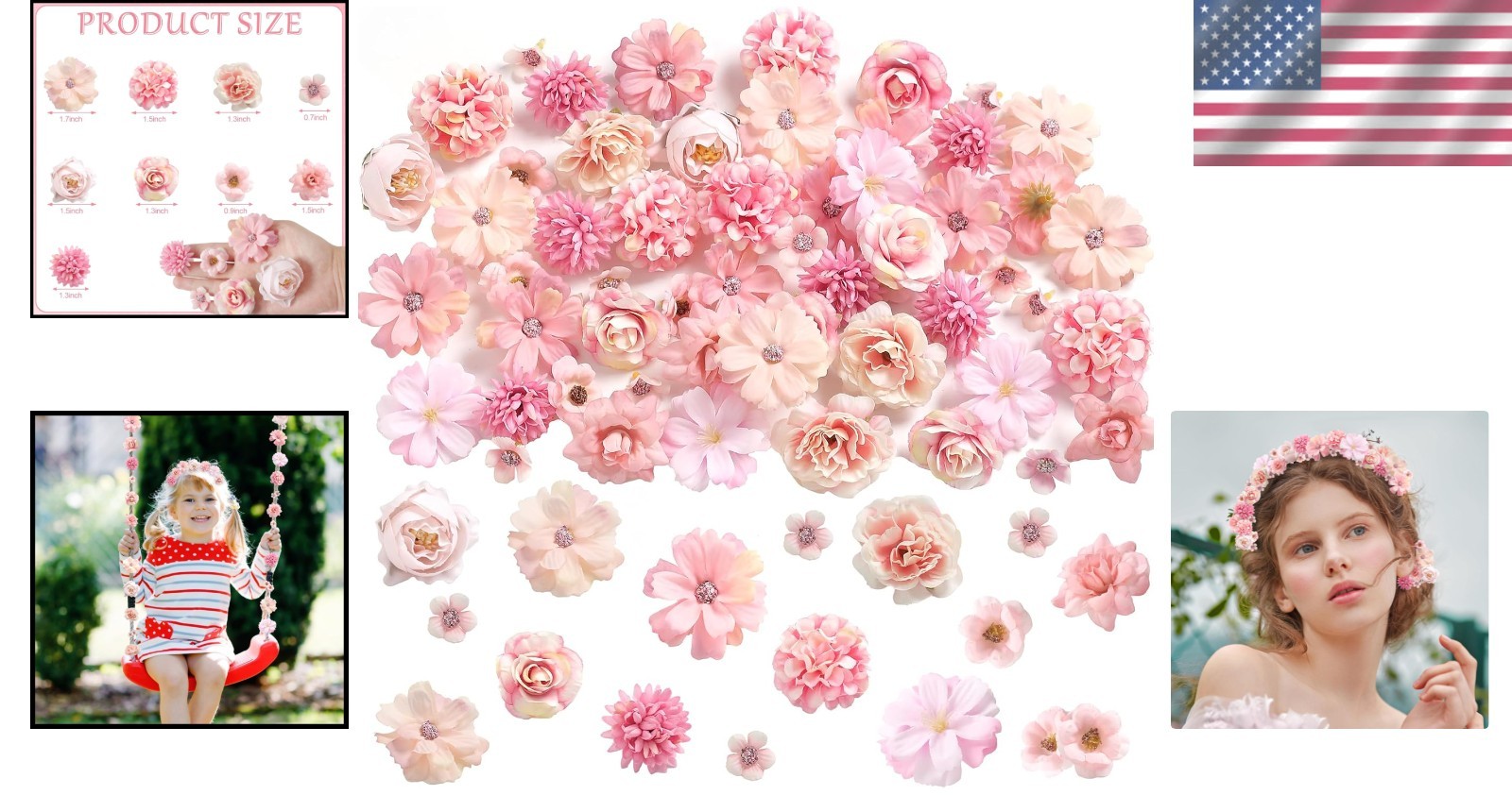 Faux Flower Heads Set of 45 Mini Silk Flowers in Pink for Wedding Home Decor