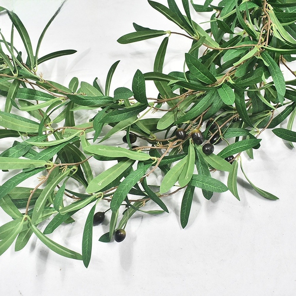 Green PE Artificial Olive Leaf Vine with Berries for Wall Door Table Decoration