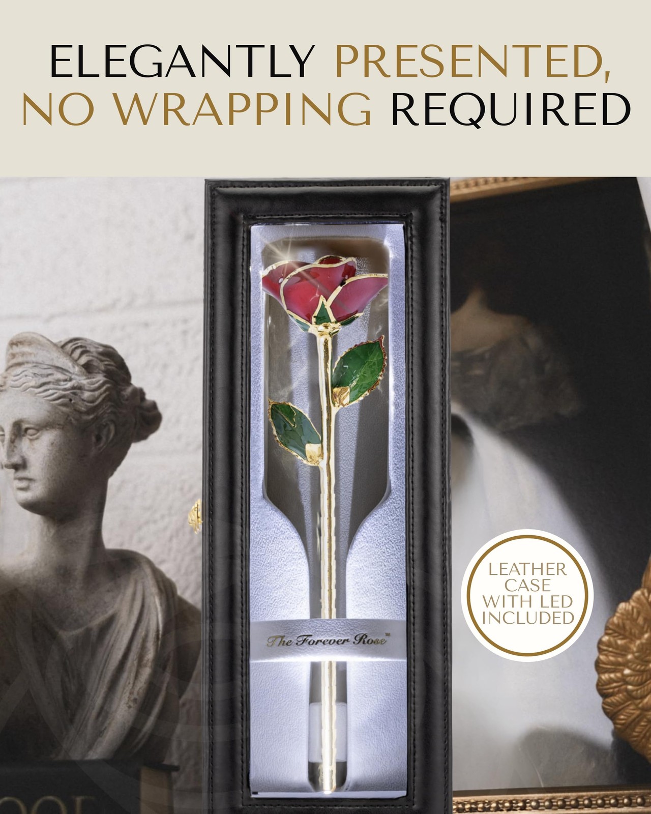 Forever Rose Gold Trimmed Red Open Bloom Real Rose Dipped in 24K