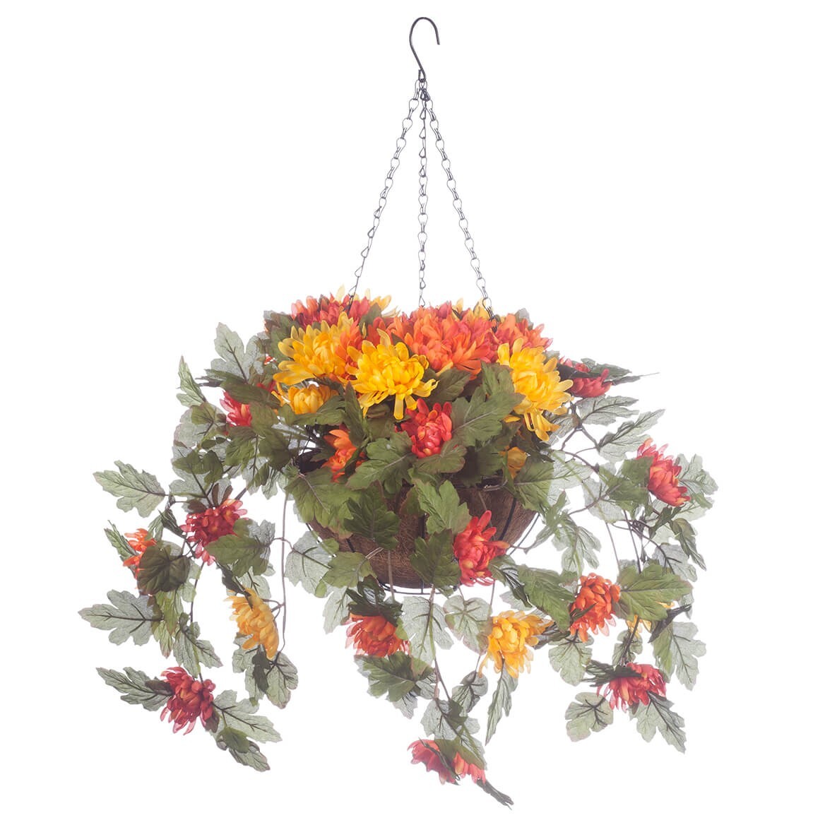 Large Artificial Multi-Colored Mums Indoor/Outdoor Hanging Planter Basket