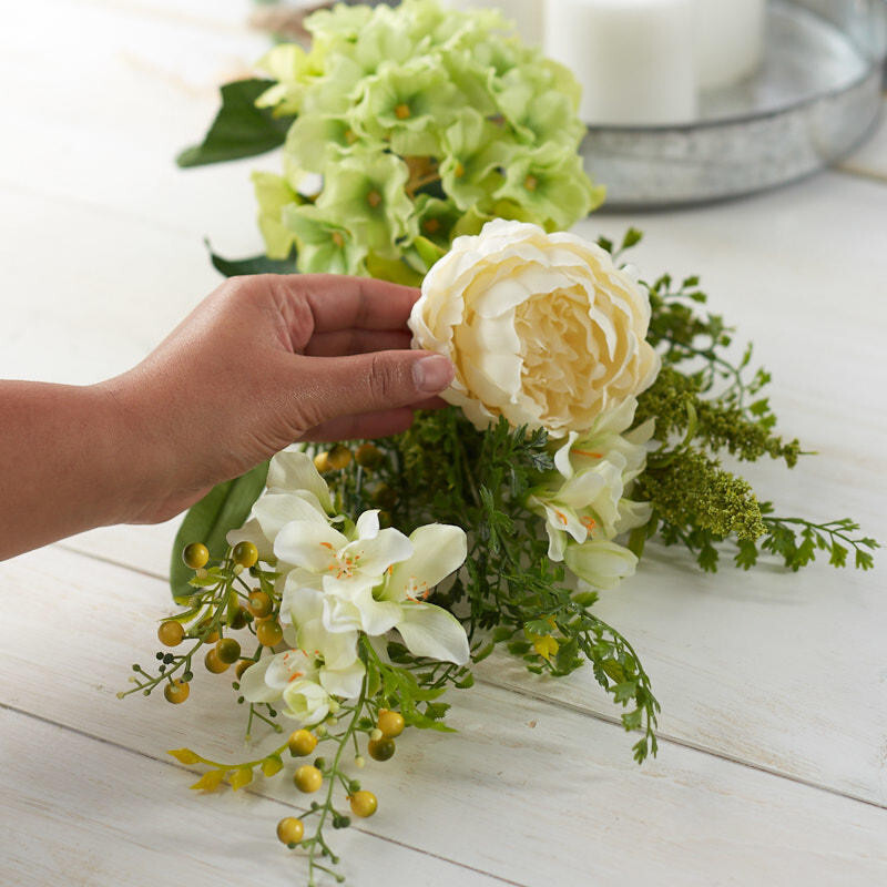 30″ Cream and Green Artificial Hydrangea, Peony, and Freesia Bundle