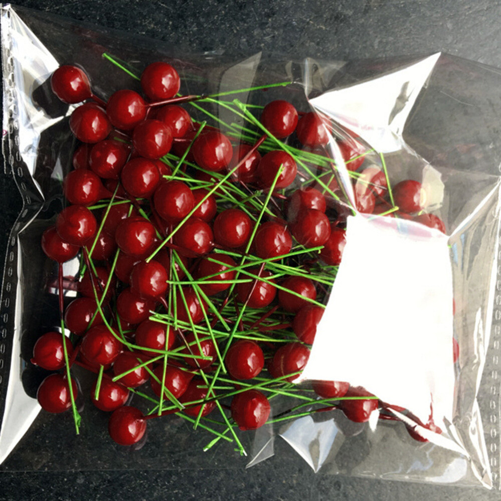 100PCS Simulation Cherry Artificial Lifelike Cherry Decoration Fake Fruit 10MM