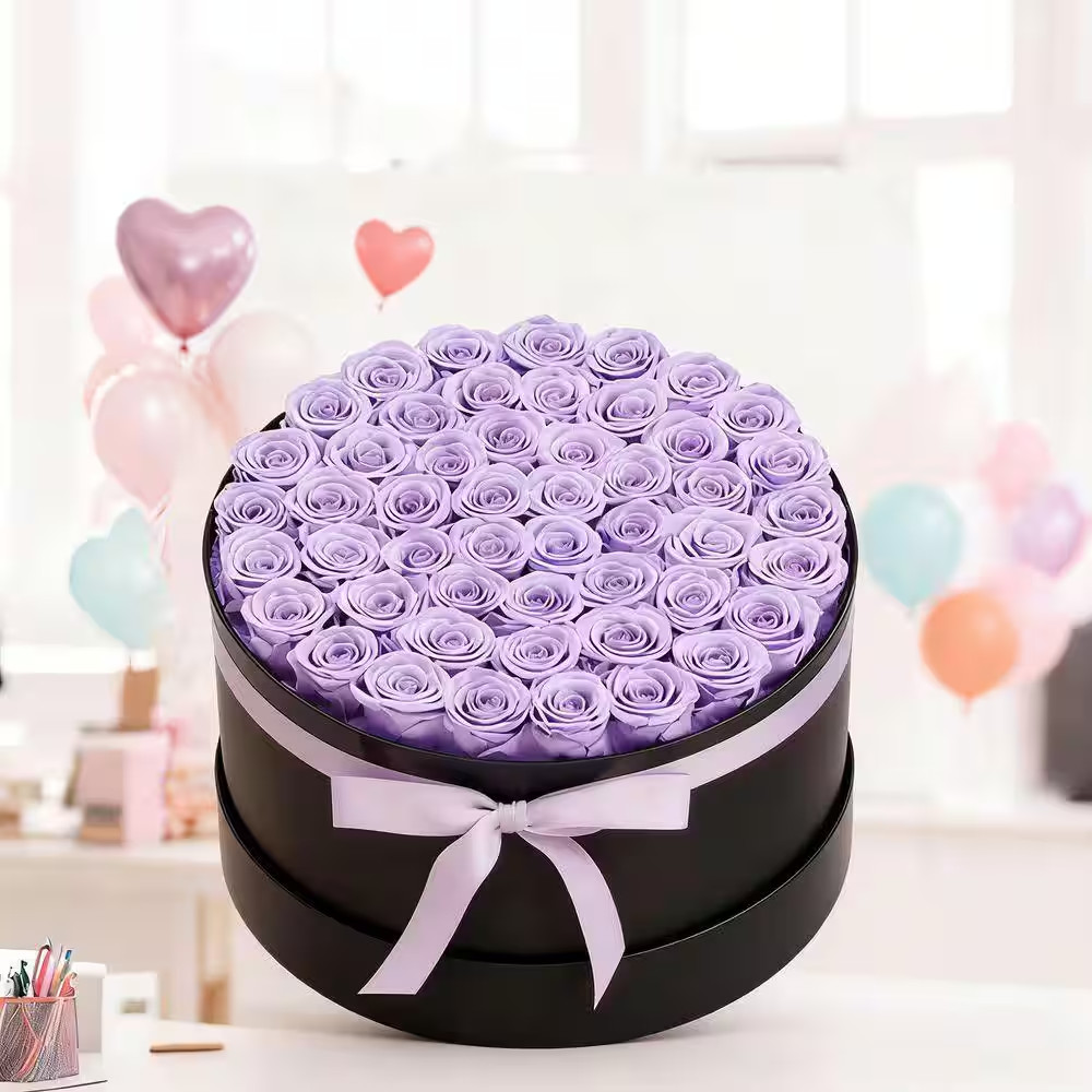 Artificial Forever Flowers 50-Preserved Roses in a Box, 6.5 In. H Eternal Flower