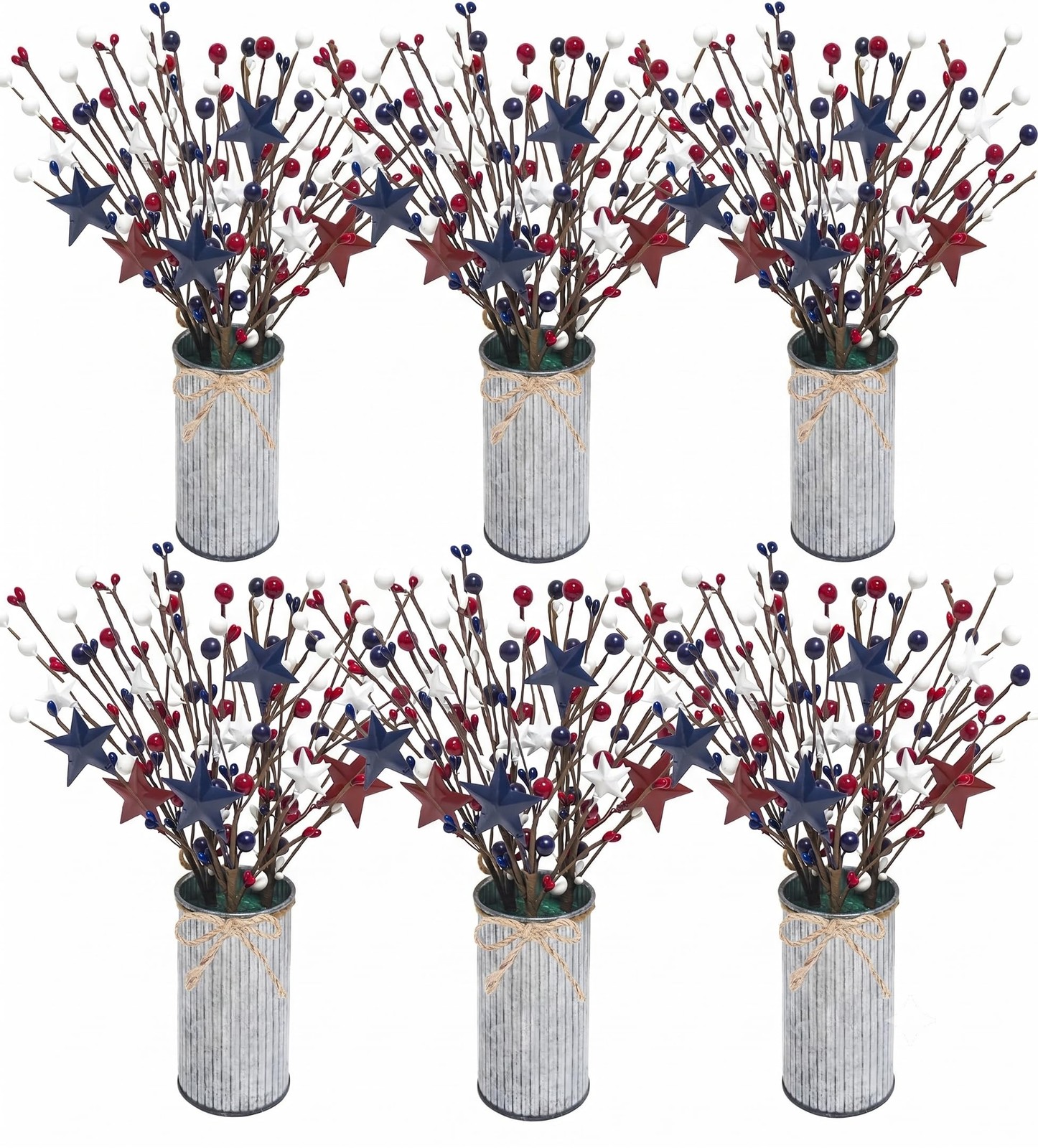 4th of July Decorations 6PCS Artificial Patriotic Floral Picks with Vase, Art…