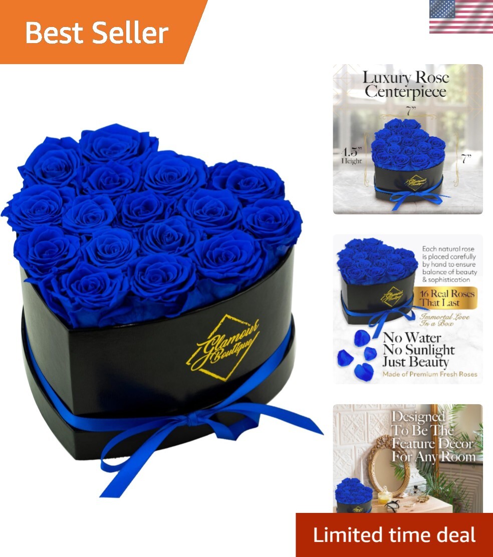 Eternal 16 Blue Roses Heart Box – Elegant Home Decor & Gift for Loved Ones