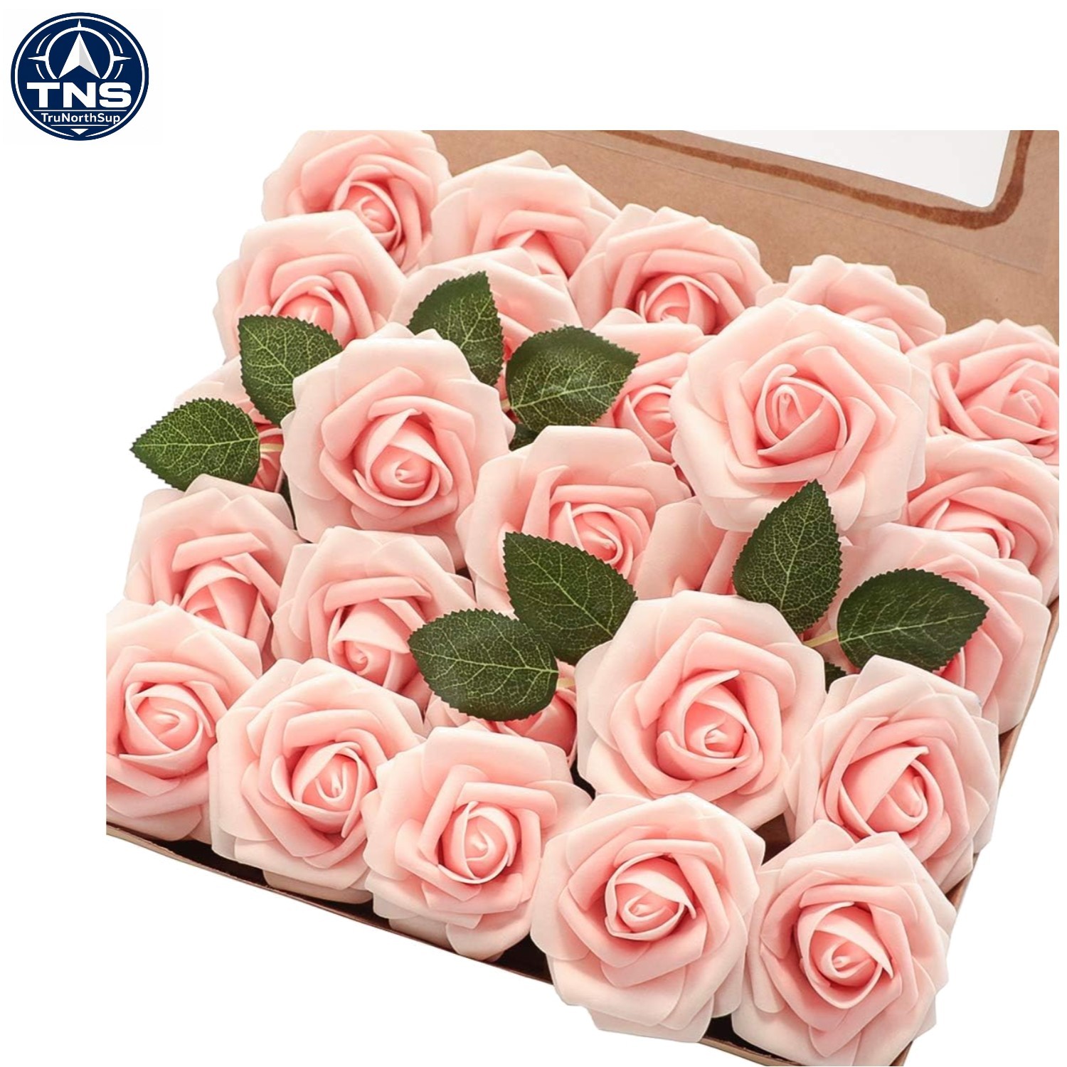Artificial Roses 50pcs Blush Heirloom Foam Fake Flowers with Stems for Weddin…