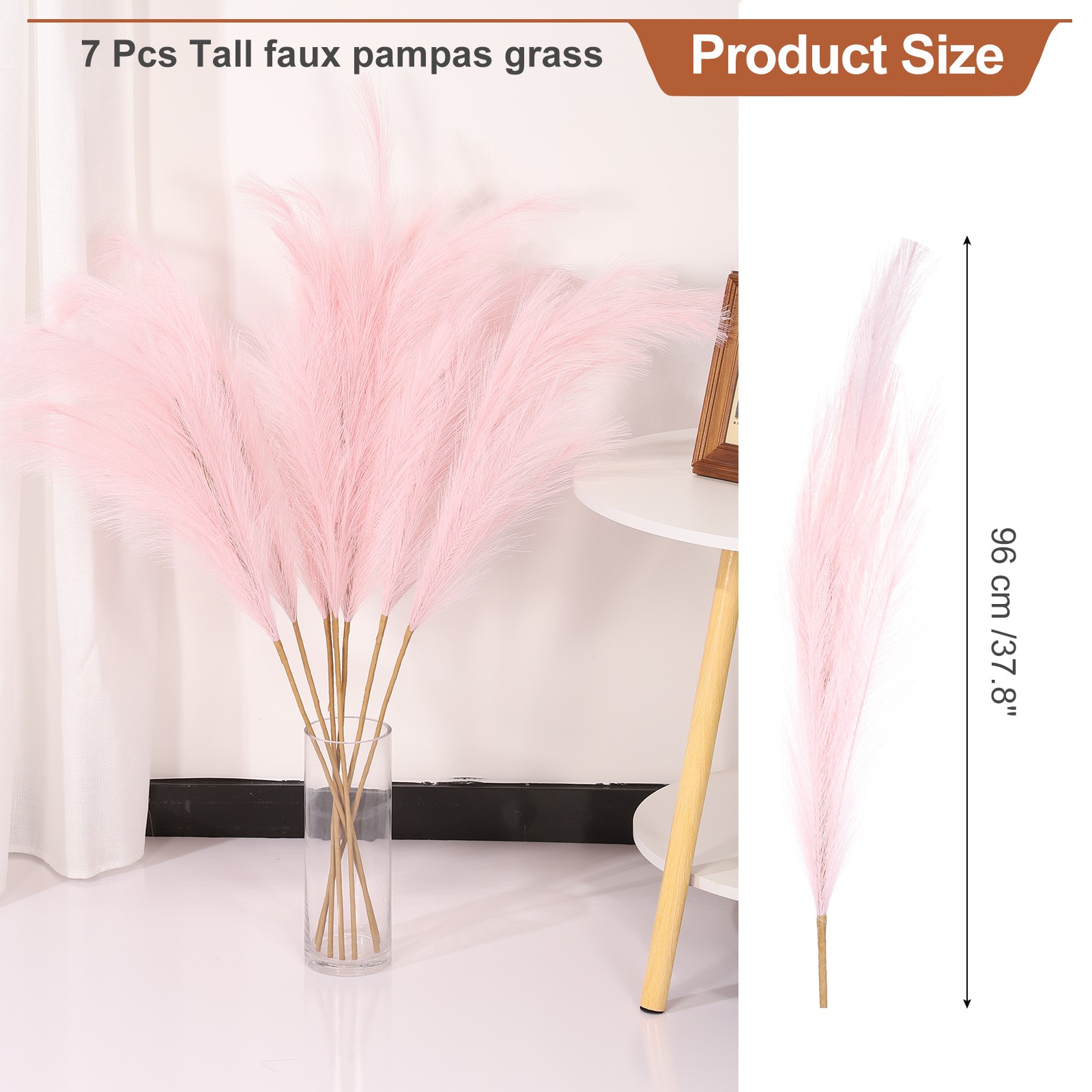 37.8in Pampas Grass Decor, 7 Pcs Artificial Pampas Grass Bulk, Pink