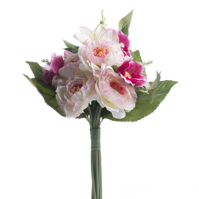 Silk Imitation Pink and Ivory Artificial Fresh Look Flowers Bouquet