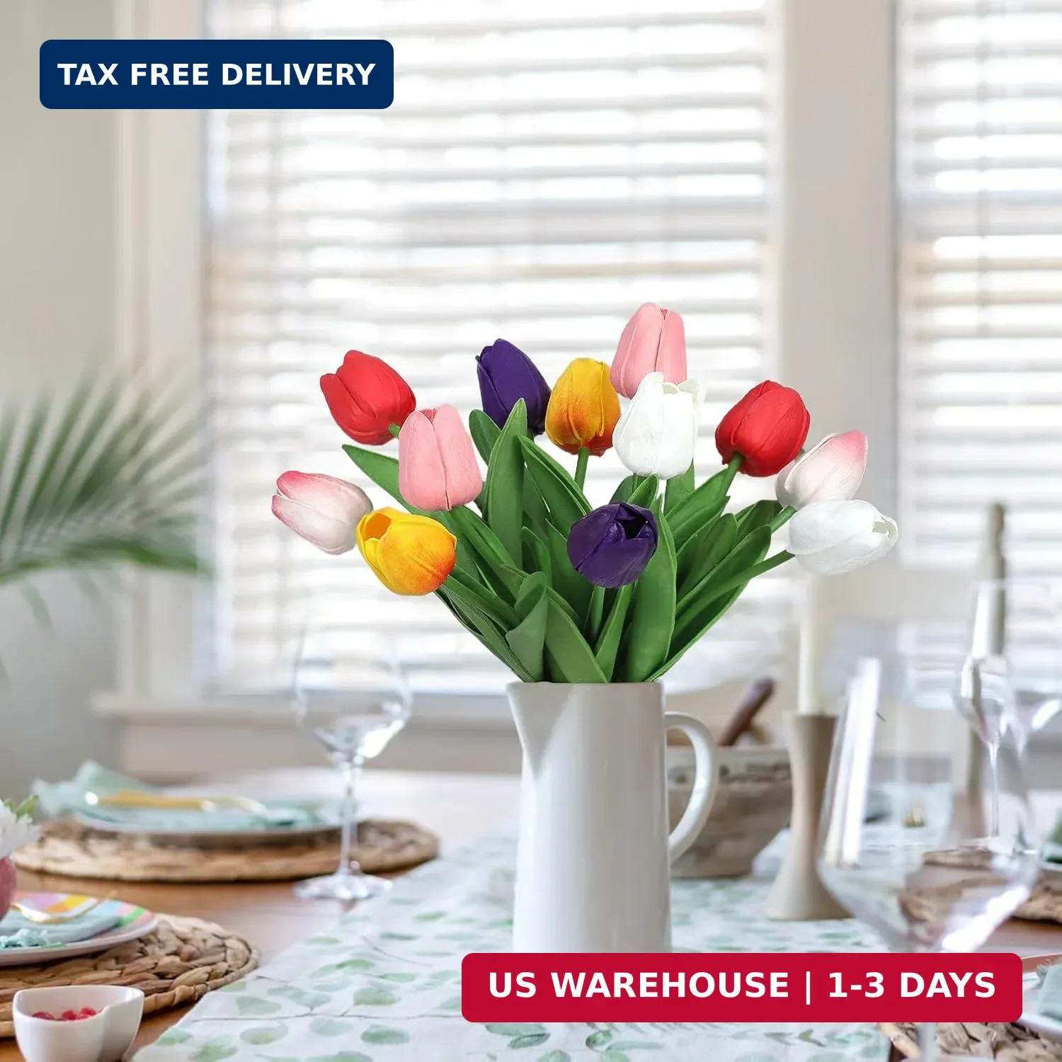 30 Pcs Multicolor Fake Tulips Artificial Flowers for Decoration, Real Touch PU F