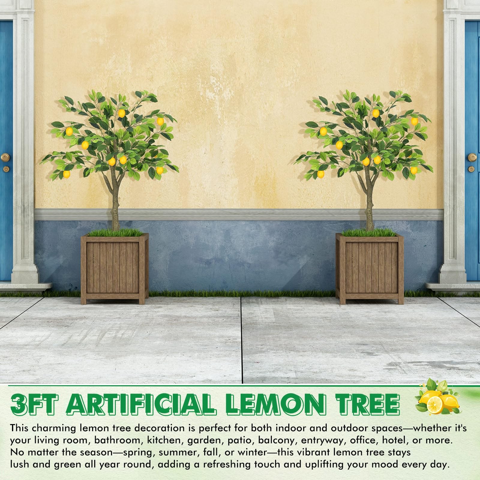 2 PCS 3 FT Tall Artificial Lemon Tree Potted Faux Plant Indoor Home Decor