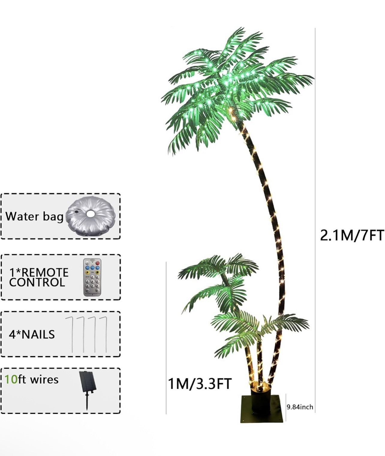 7ft Solar LED Palm Tree Light 260LED 3-Trunk Outdoor Garden Patio Décor Remote