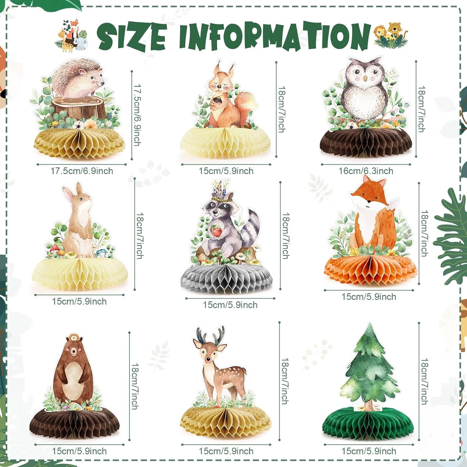 Centros Mesa Animales Bosque 9pcs Decoracion Baby Shower Safari