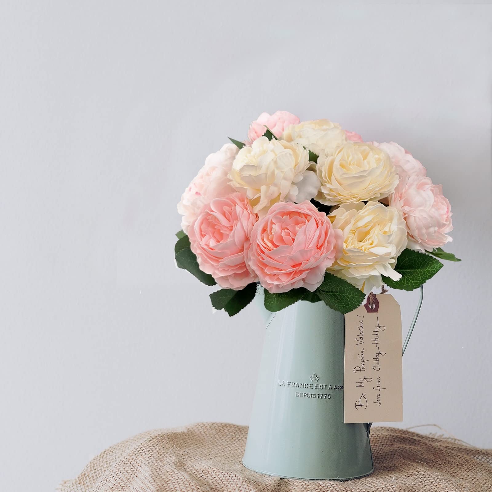 3 Corlors Artificial Peony Flowers with 2 Satin Ribbons & Greeting Card,12 He…