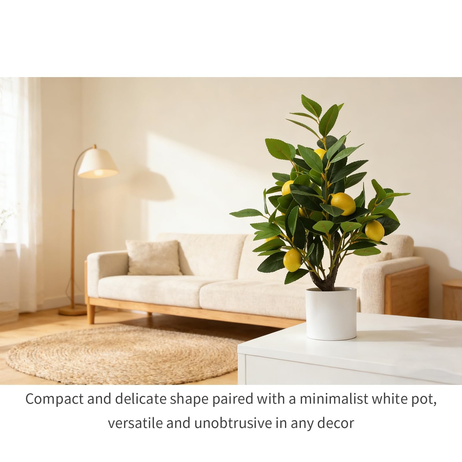 Artificial Lemon Potted Plant, 18″ Indoor Fake Lemon Tree Greenery in Pot Fau…