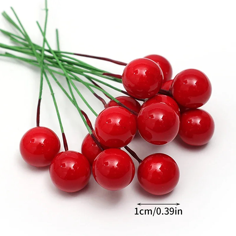 500/50Pcs Mini Artificial Red Berries DIY Floral Wreath Ornament Fake Berry Cher