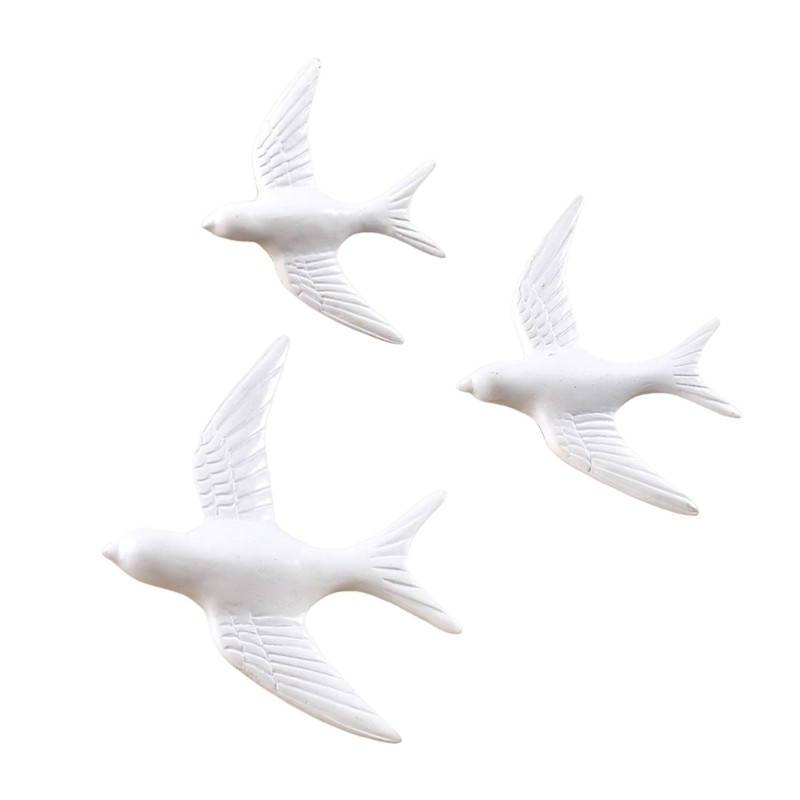 Pack of 3 White Bird Wall Set with 3 Mixed Size Birds for Indoor Wall Use