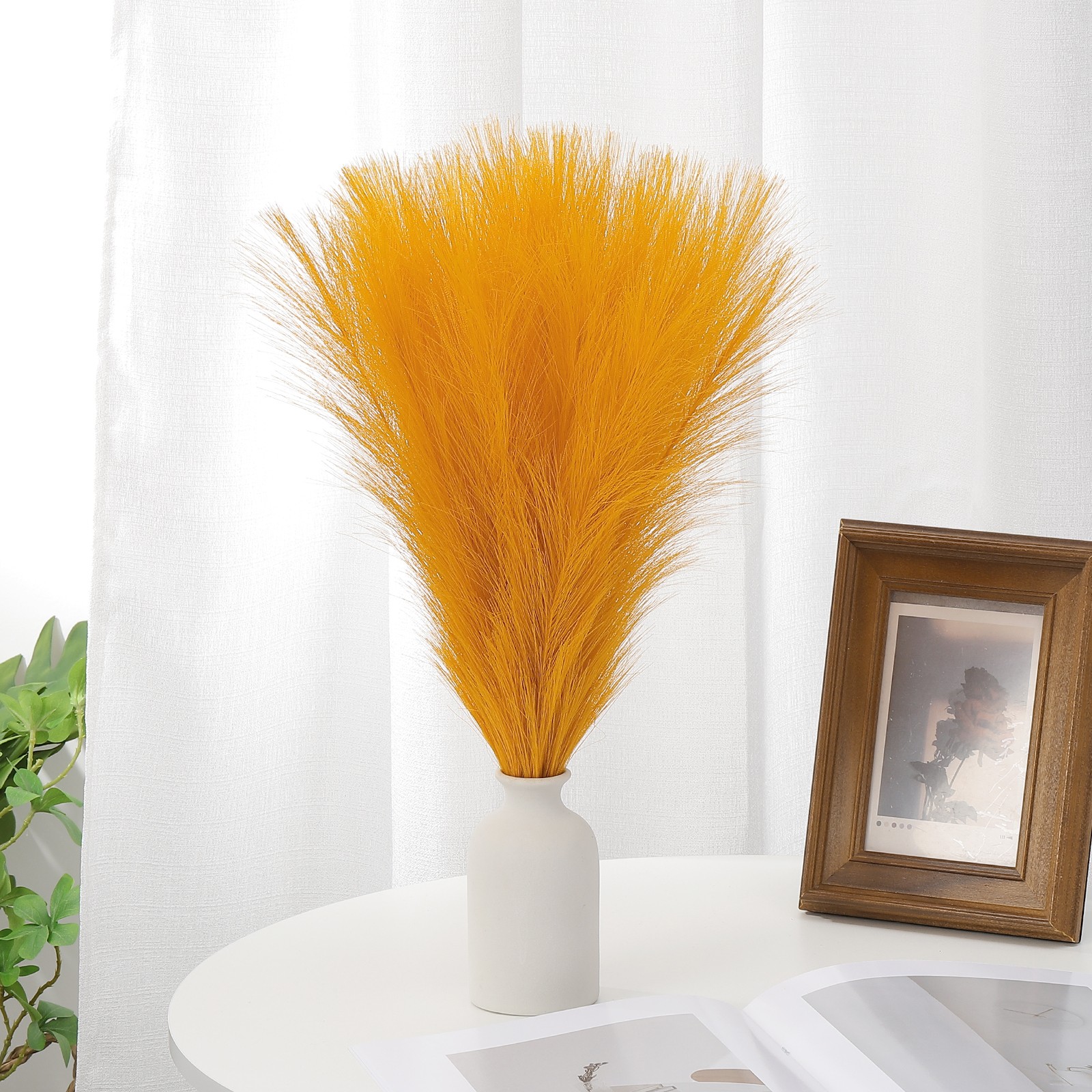 17.7in Pampas Grass Decor, 50pcs Artificial Pampas Grass Bulk, Orange