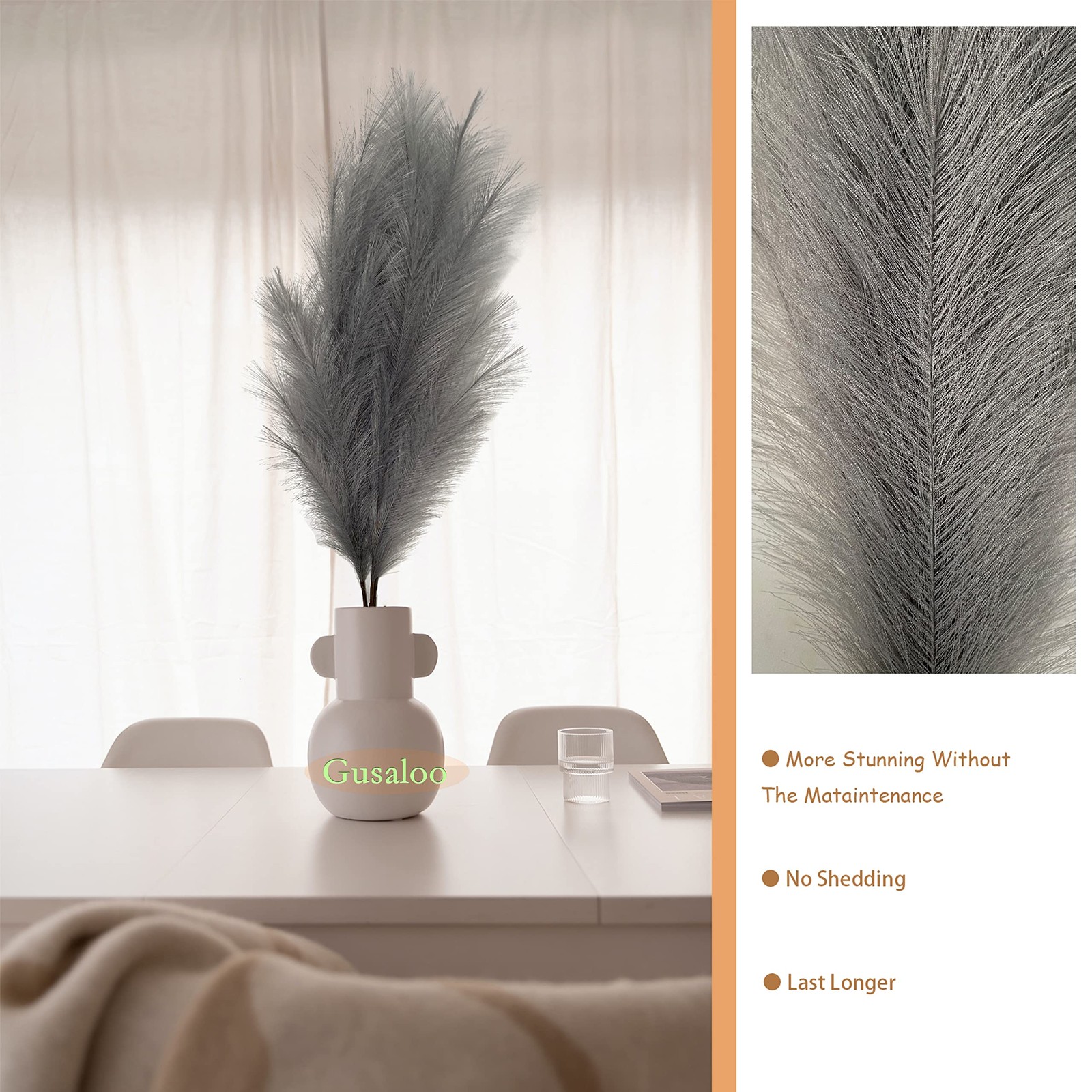 Artificial Faux Pampas Grass Large, 47″/120cm Bundle of 3 Fake Artificial Pam…