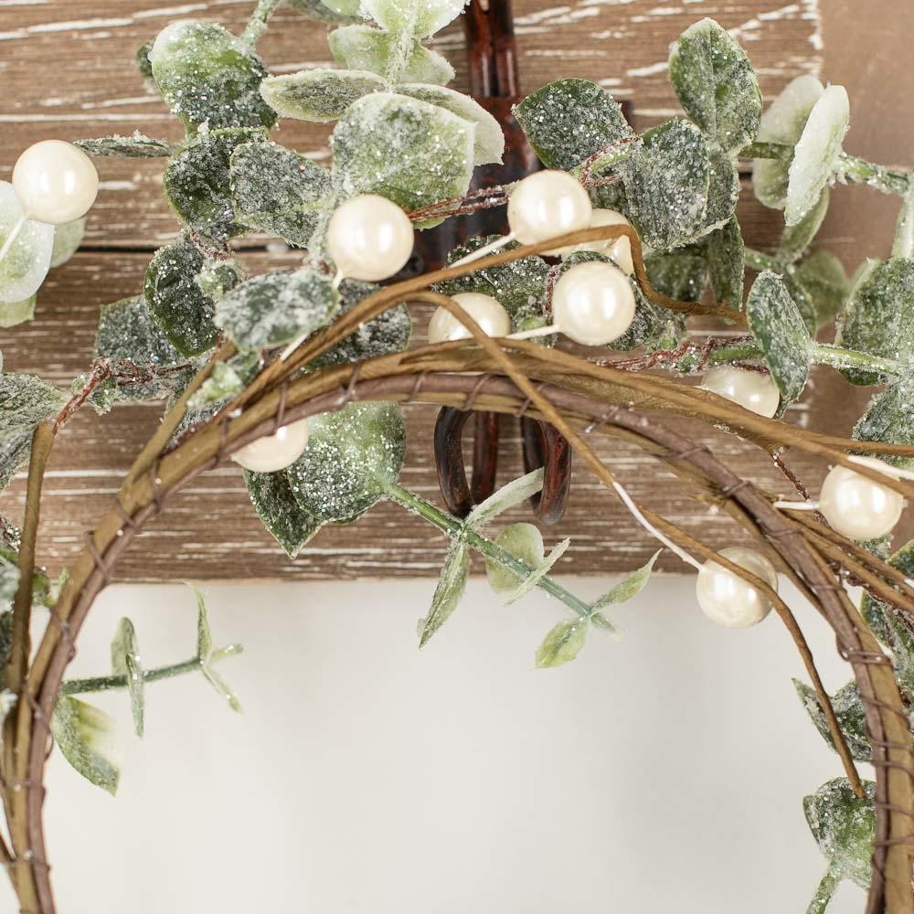 Set of 2 Glittered Artificial Eucalyptus and Pearl Berry 9-1/2″ Rings