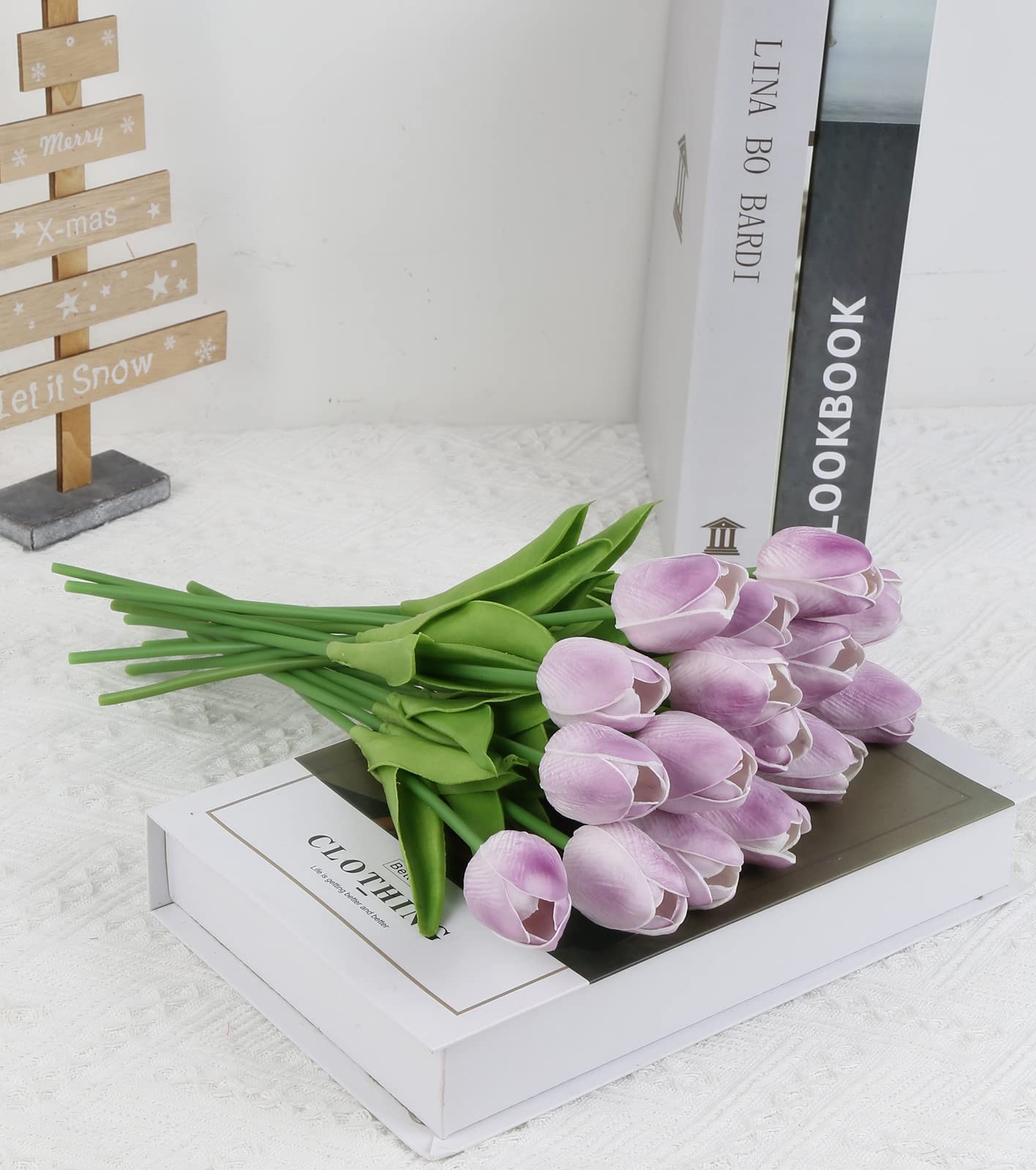 Real Touch Purple Tulips 24PCS Artificial Flowers for Decoraion Fake Tulips L…
