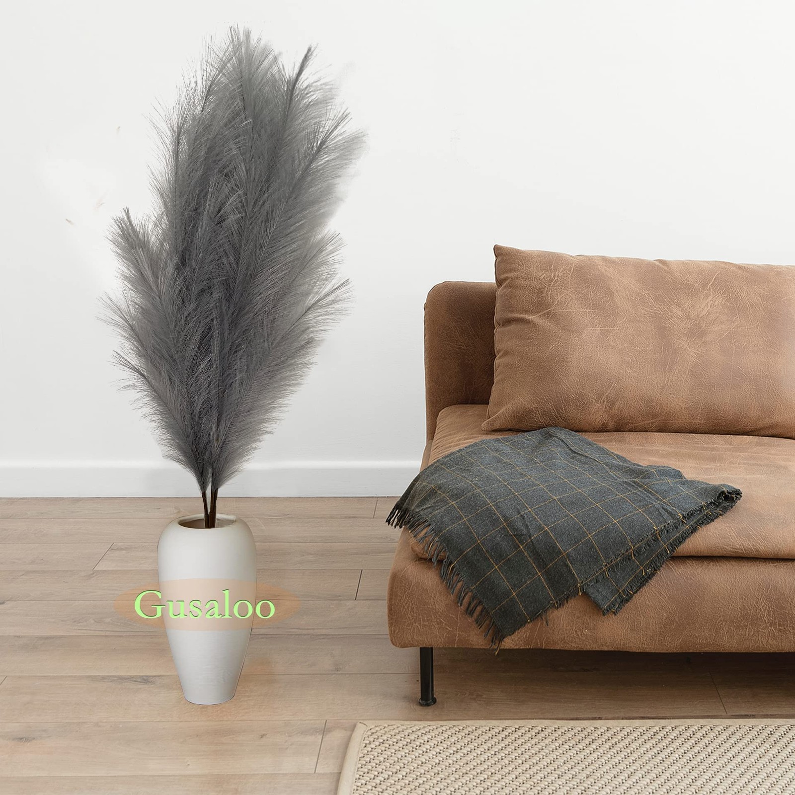 Artificial Faux Pampas Grass Large, 47″/120cm Bundle of 3 Fake Artificial Pam…