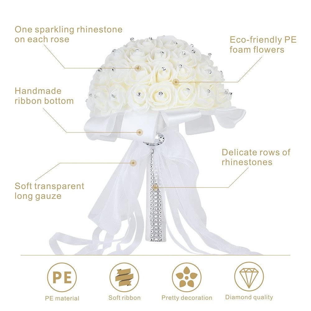 Wedding Bridal Bouquet, Handmade Crystal Ribbon Rhinestone Wedding Bridesmaid…