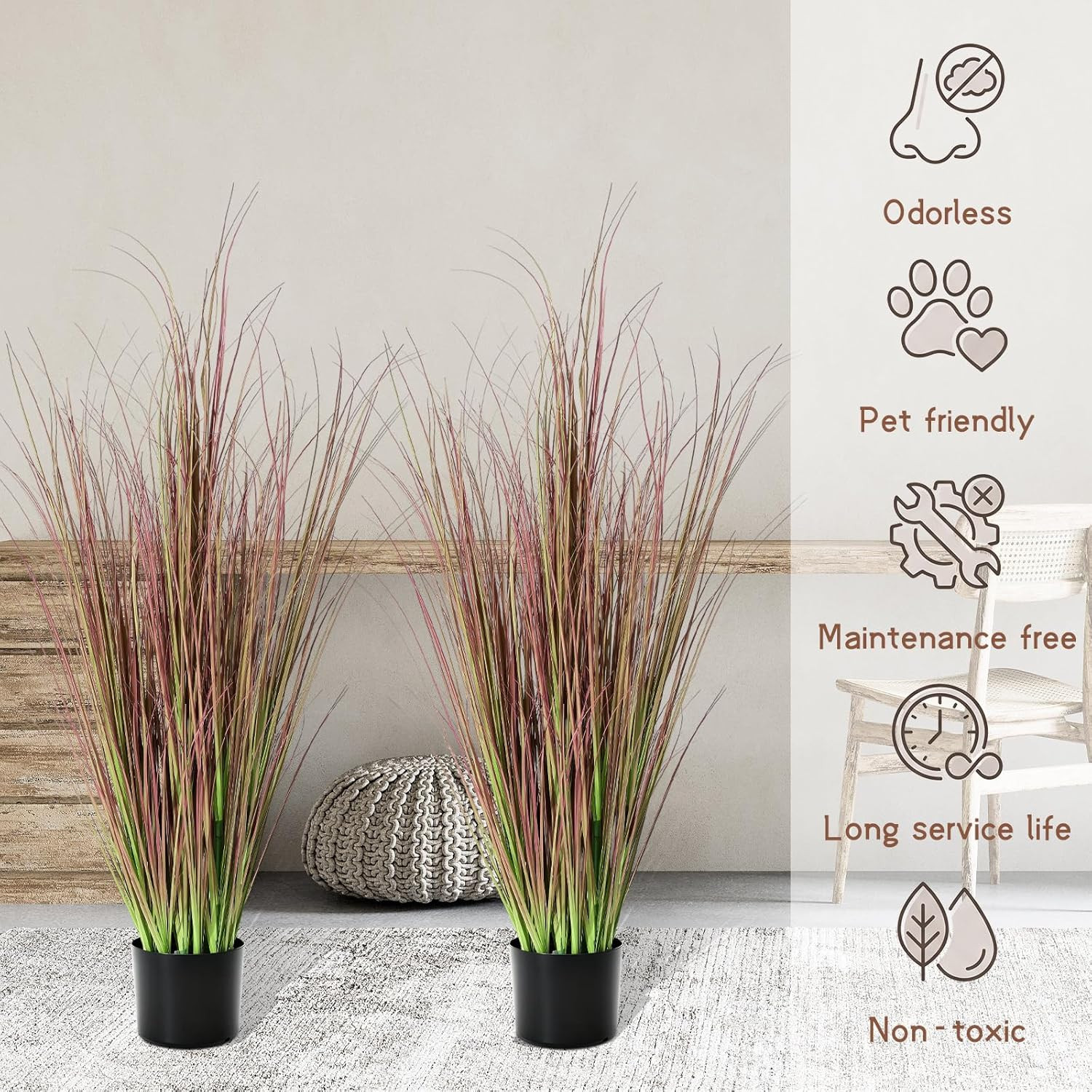 Tall Artificial Pampas Grass in Pot – 2 Pieces for Indoor/Outdoor Decor