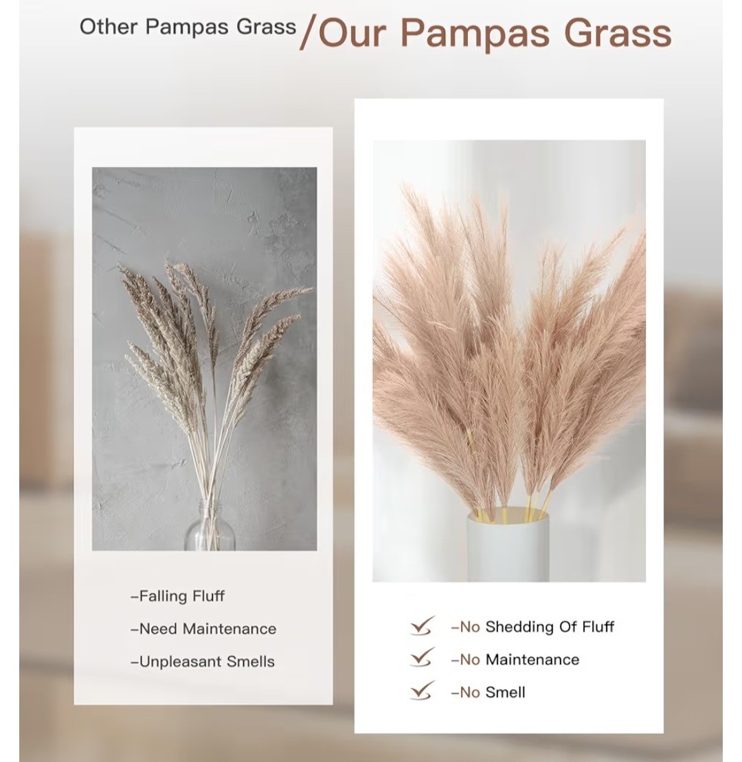 MUUNC 9 Pcs. 45″ Brown Pampas Grass Long Stem-Artificial-NEW IN ORIG PKG