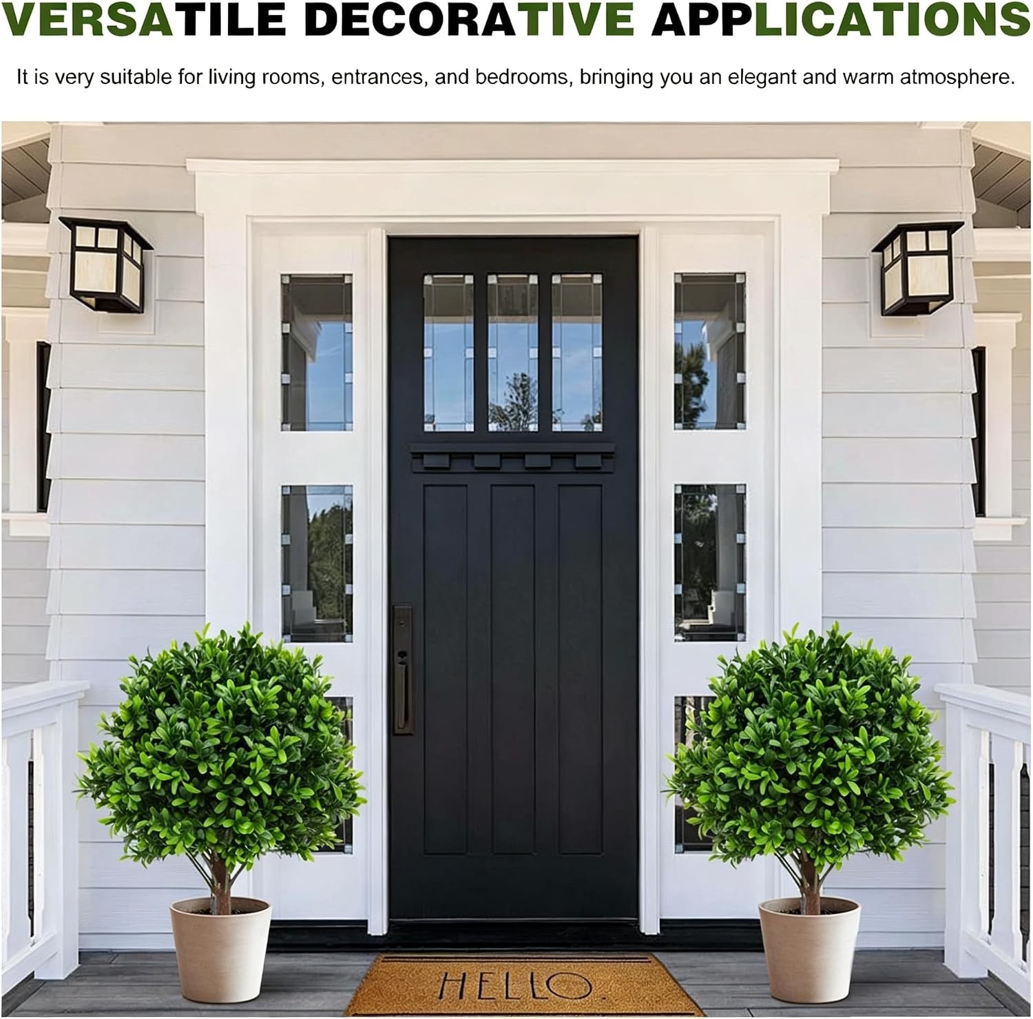 Set of 2 Artificial Boxwood Topiary Ball Trees with Ground Spike, 26 Inches UV