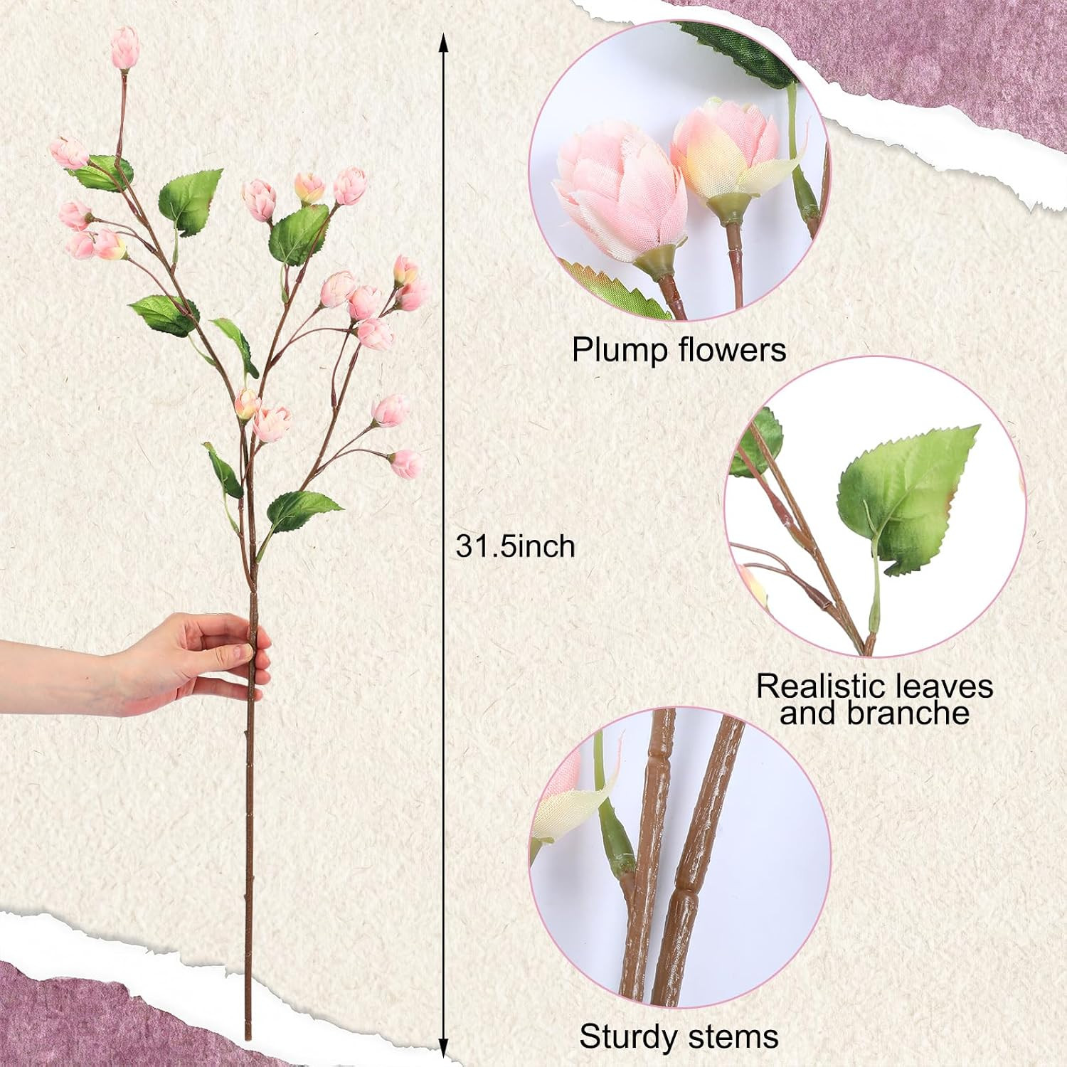 Pink 31.5″ Artificial Flower Stems – 5 Pcs Faux Hops for Home Decor & Centerpiec