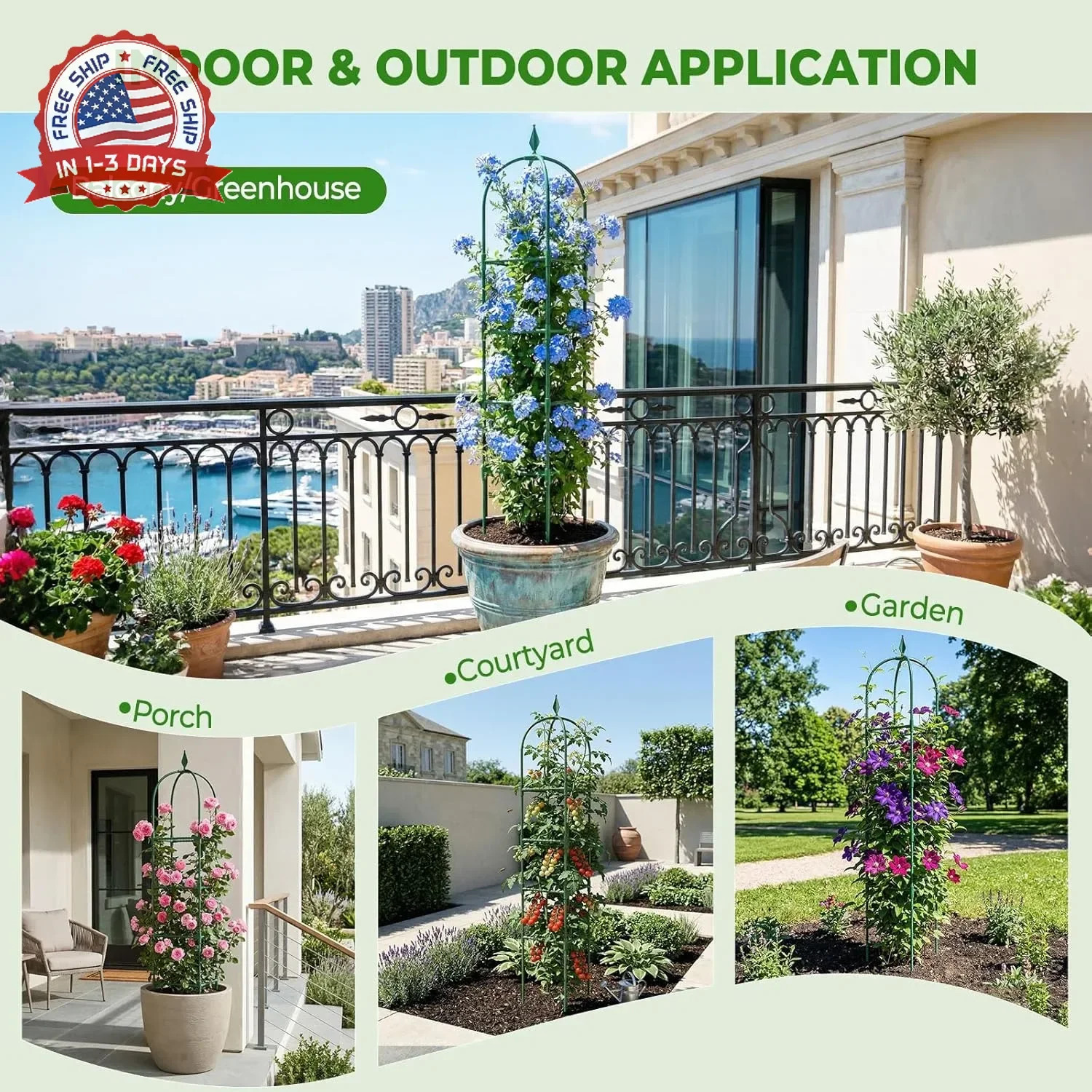2 Pack Garden Obelisk Trellis for Climbing Plants, 6 FT Metal Rustproof Plant Su