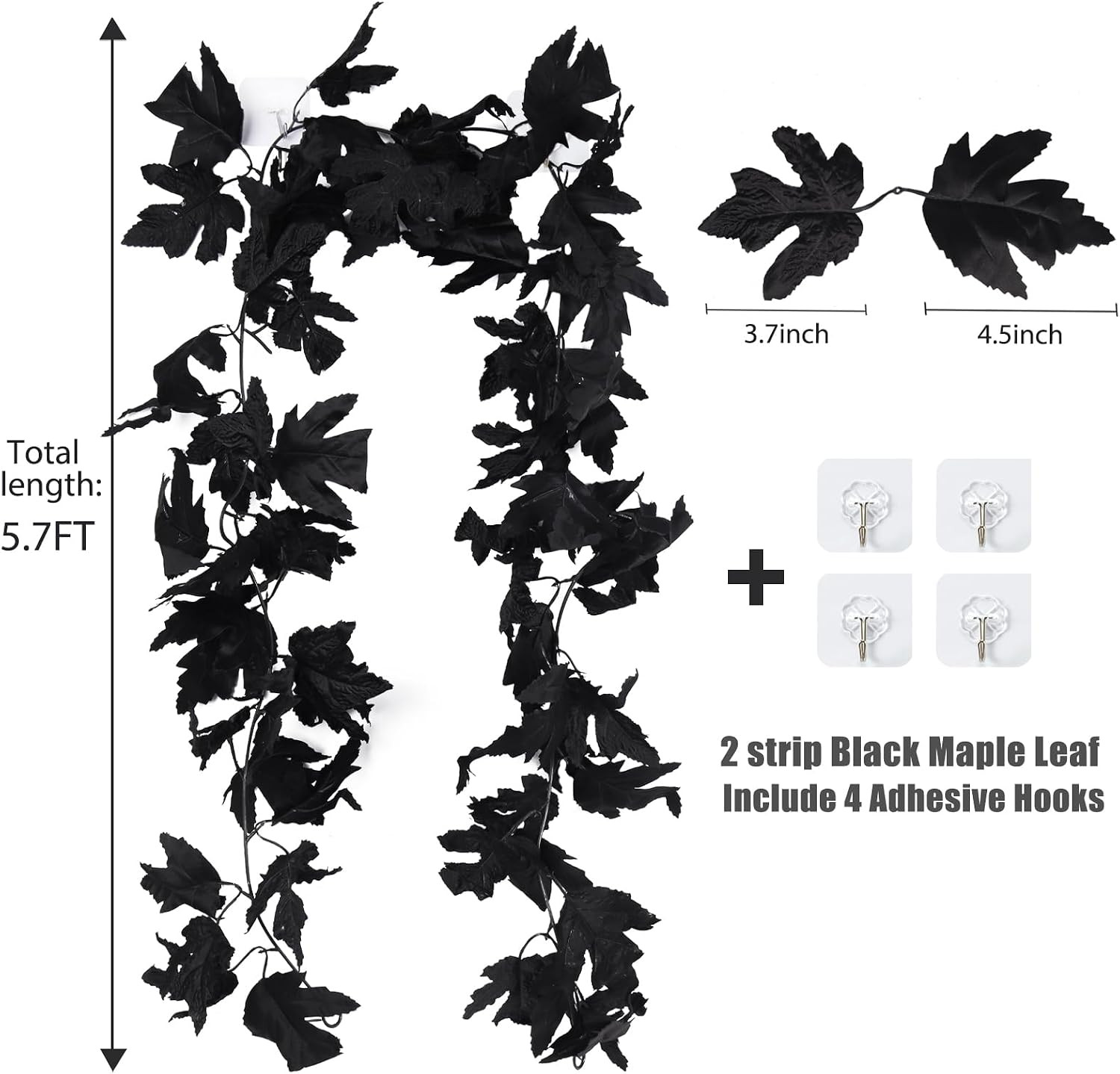 2Pcs 5.7Ft Artificial Fall Maple Leaves Vines Black Autumn Garland | Reusable Si