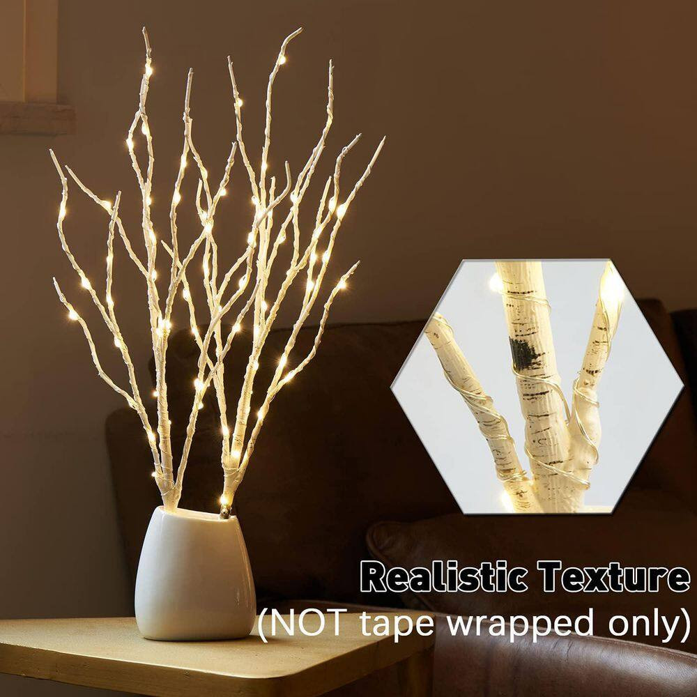 18 In. White Artificial Willow Foliage Lighted Birch Branches with 70 LED Timer