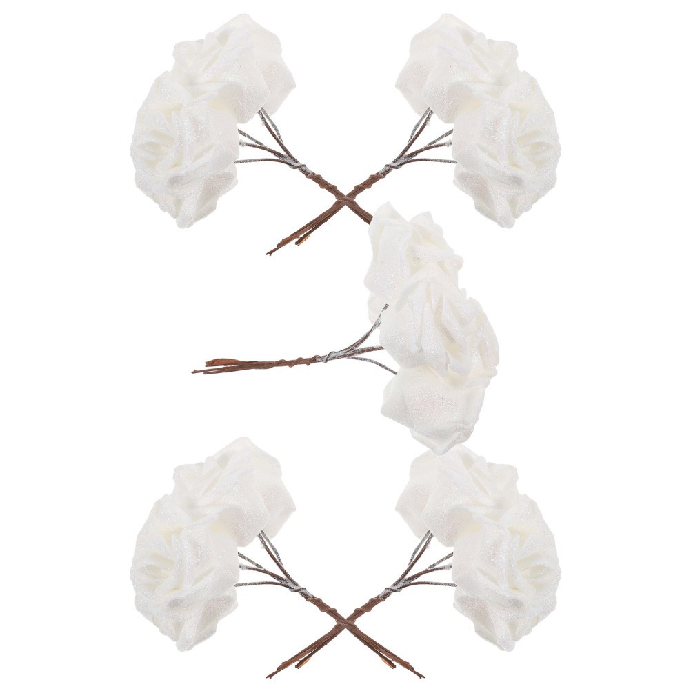 25 PCS Glitter White Rose Fake Flower Bridal Shower Roses Flowers