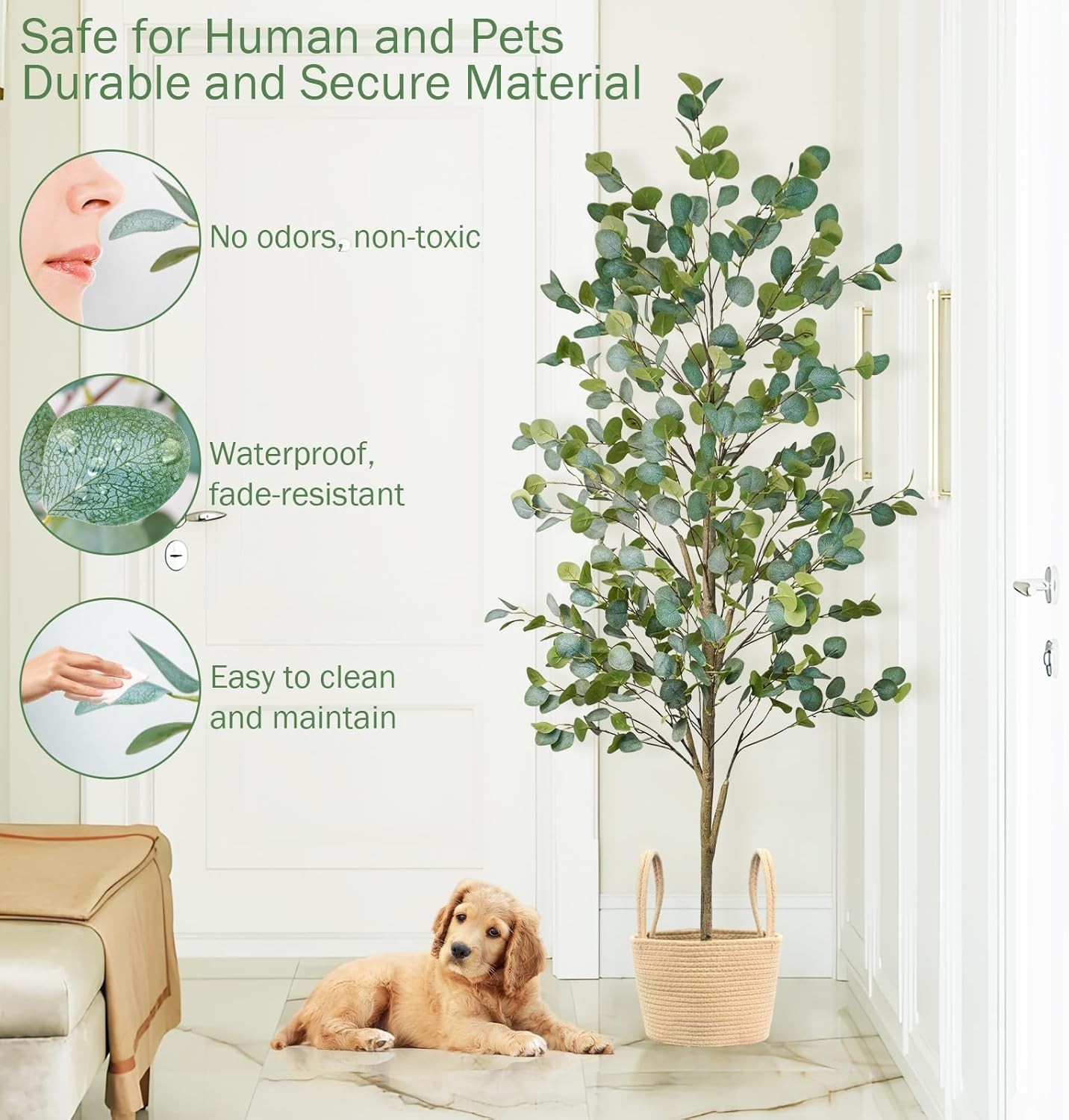 Stunning 6FT Faux Eucalyptus Tree – Indoor/Outdoor Decor with Basket Included