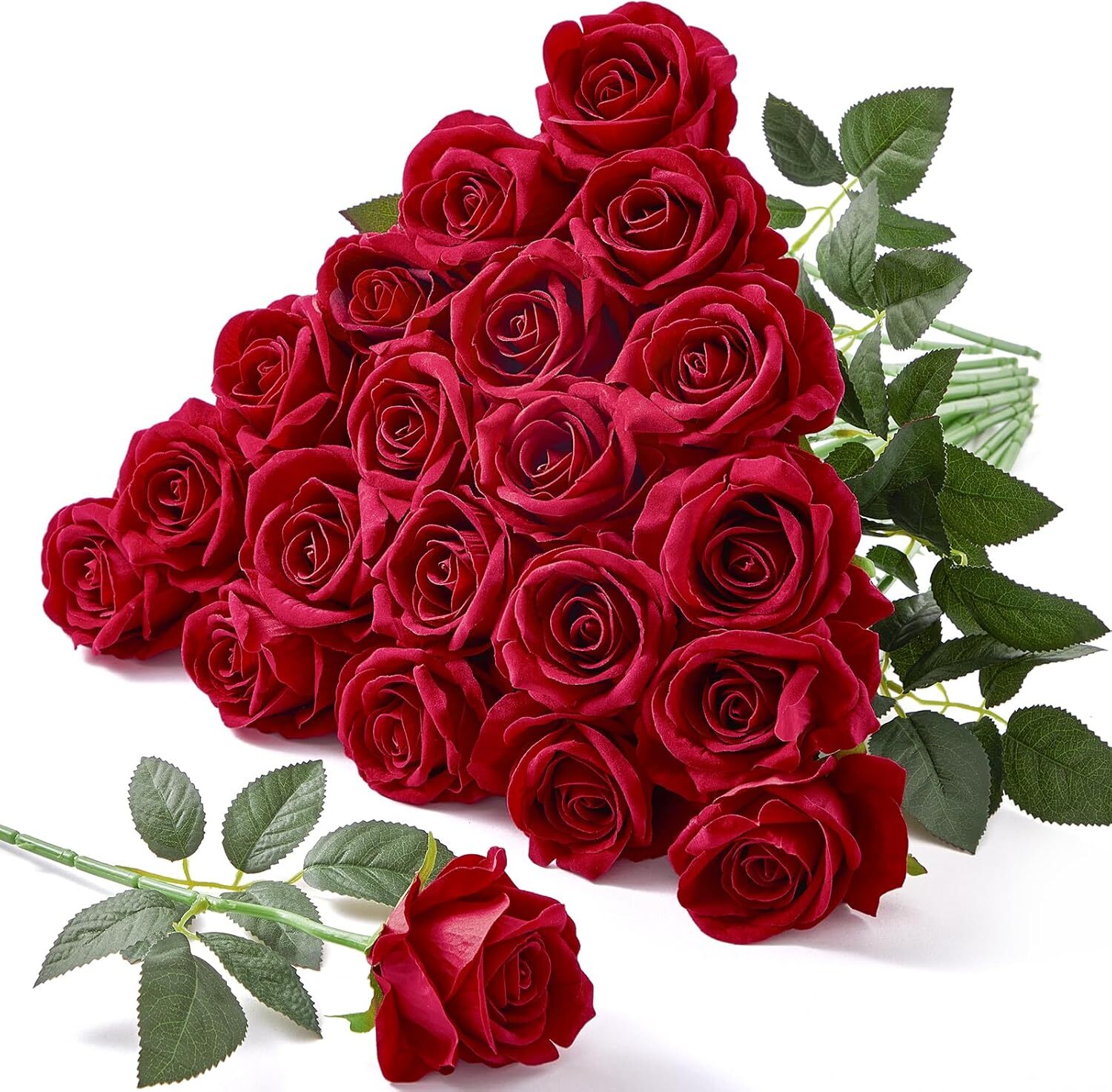 20pcs Artificial Red Roses, 4” Big Velvet Flower Head Fake Roses, Realistic …