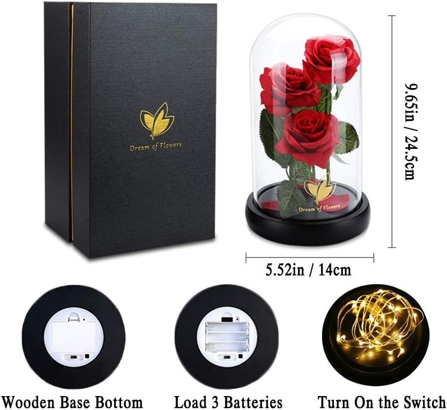 Stunning Red Silk Rose in LED Glass Dome – Ideal Anniversary and Birthday Gift