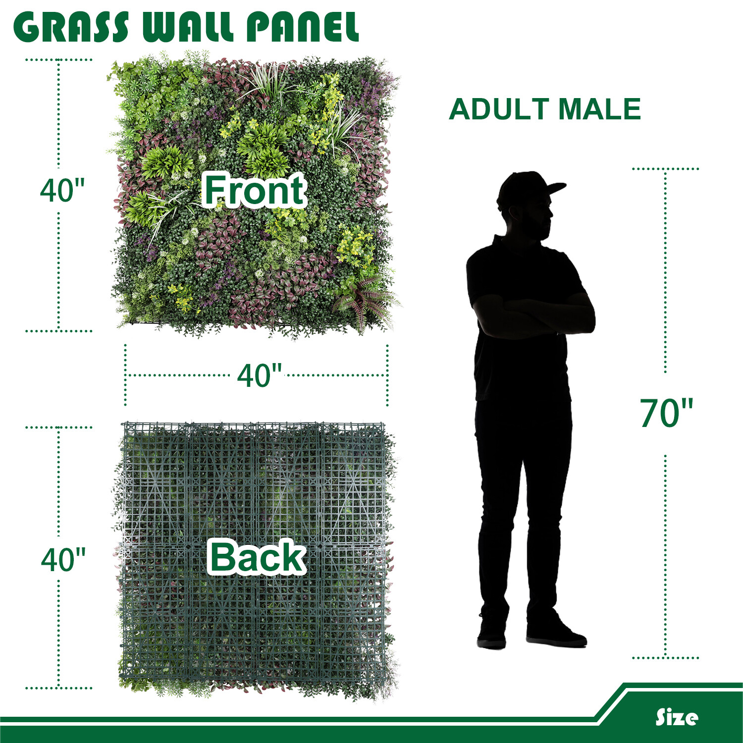 40″ Artificial Grass Mats 3D Mixed Plant Wall Ledge Decor For Home Festival #11