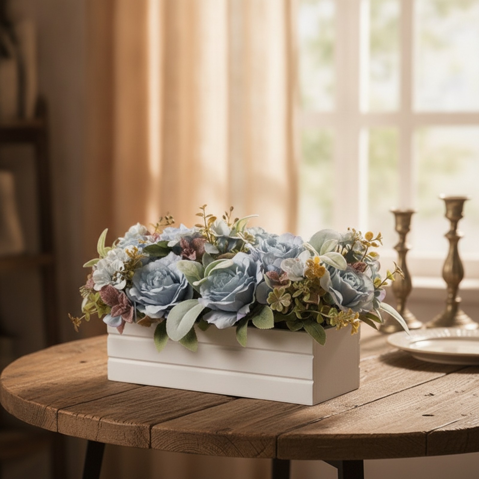 Flower Centerpiece with Wooden Planter No Watering for Wedding Planners