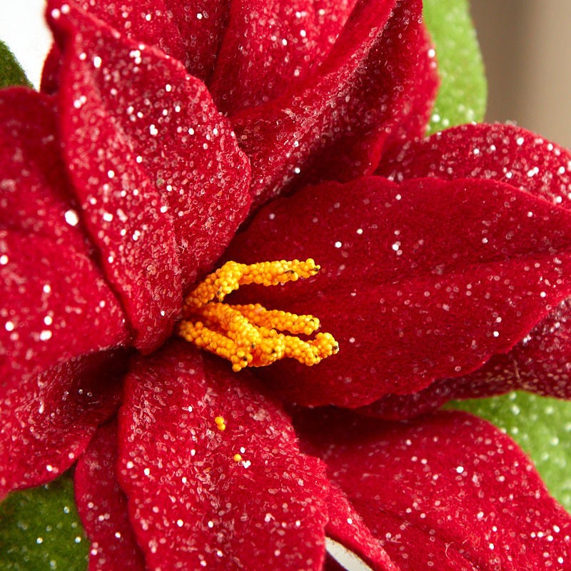 Red Glittered Artificial Poinsettia 11-1/2″ Floral Stem
