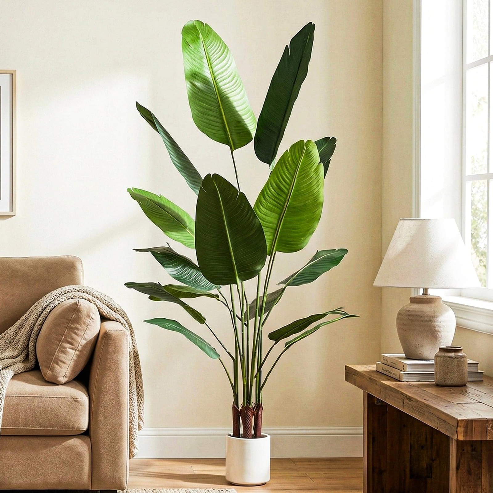 2 Pack Artificial Bird of Paradise Plant 5.2 ft Tall Faux Banana Leaf Tree