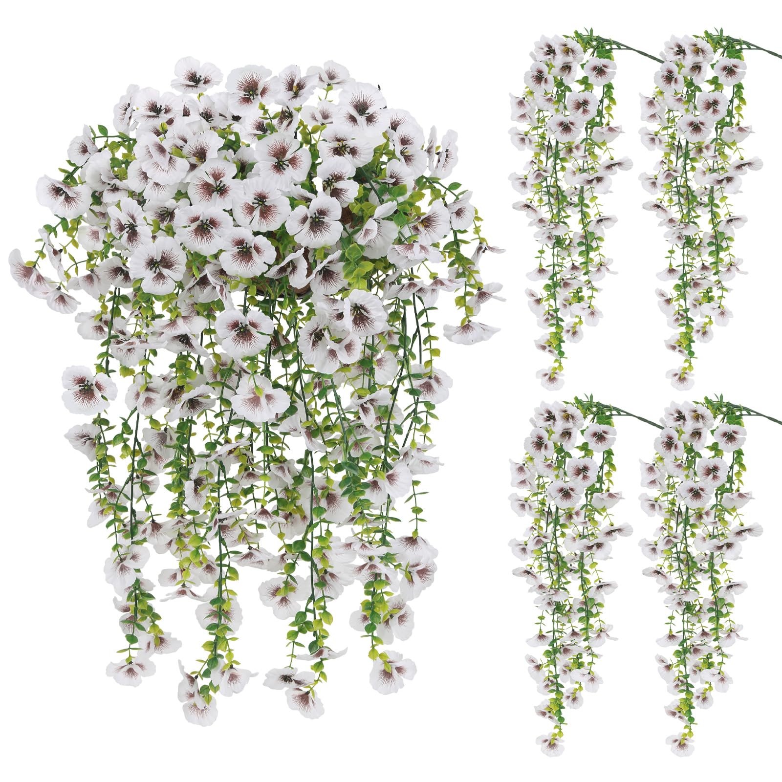White Artificial Hanging Flowers for Outdoors, 4 PCS 29.5in UV Resistant Faux…