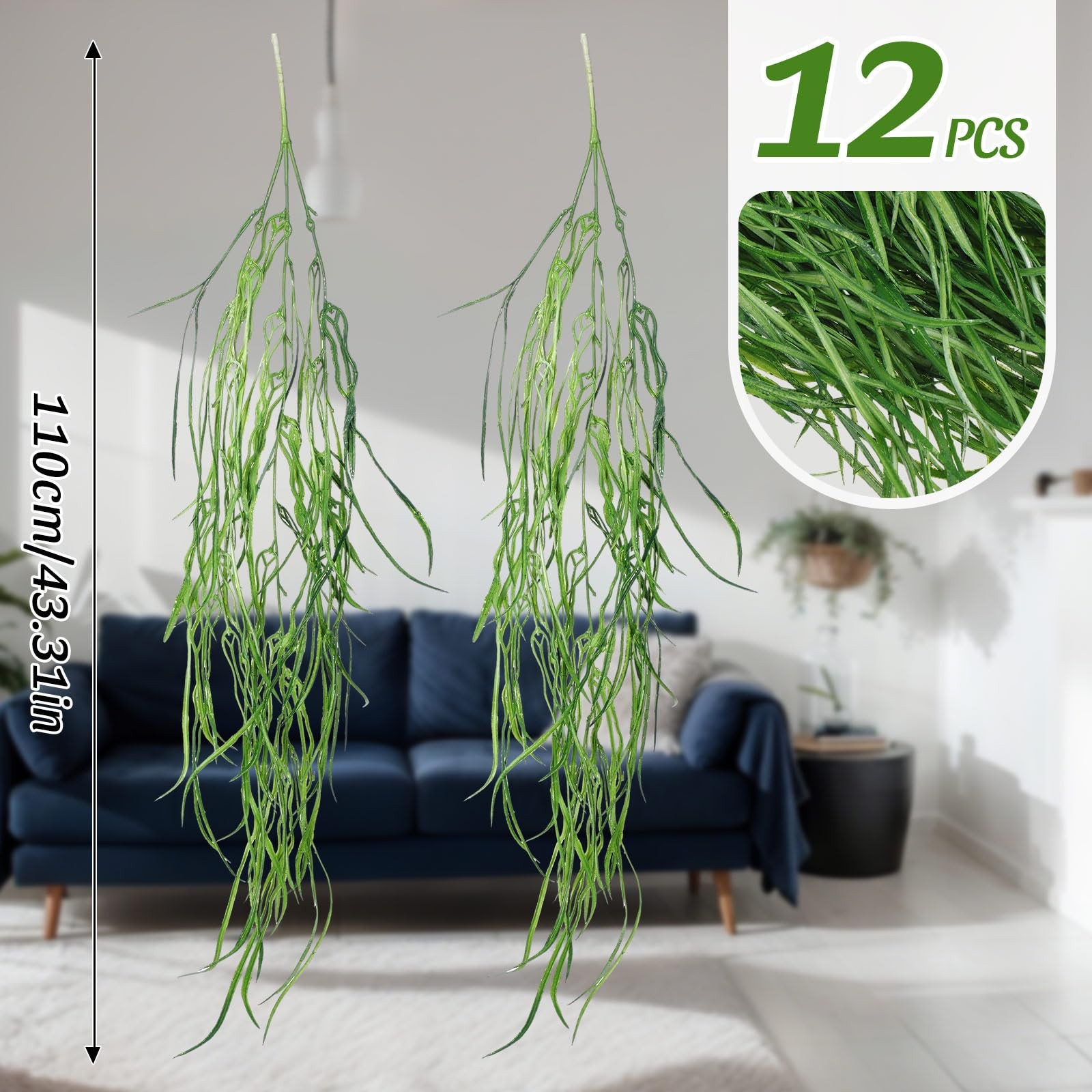 12 Pcs Fake Spanish Moss 43 Inch Artificial Hanging Moss for Indoor Plants Da…