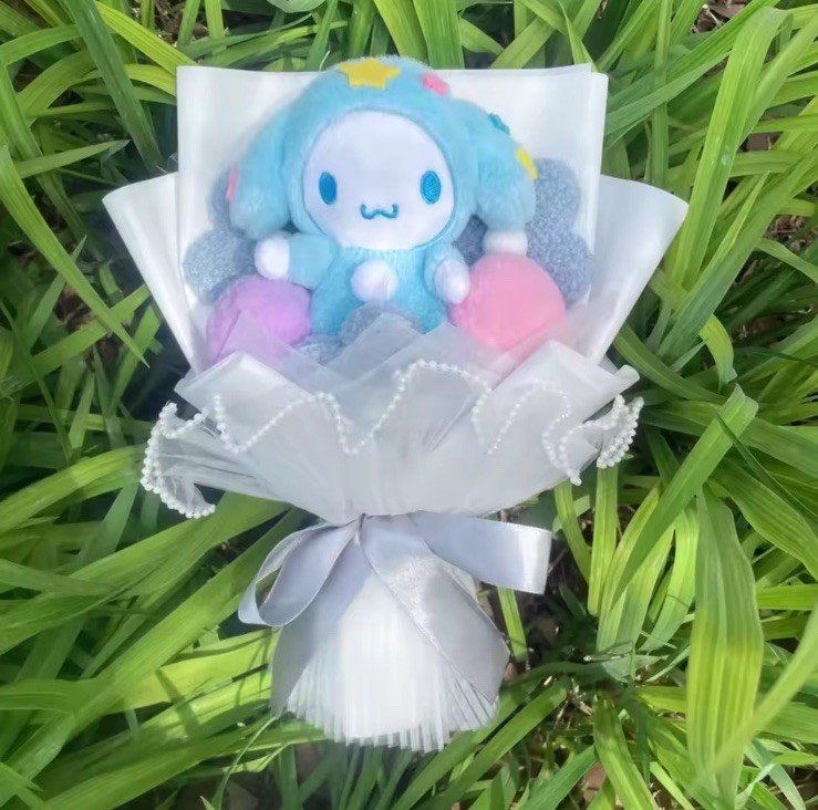 Cartoon Theme Plush Artificial Flower Bouquet 28cm Blue White Pink Gray