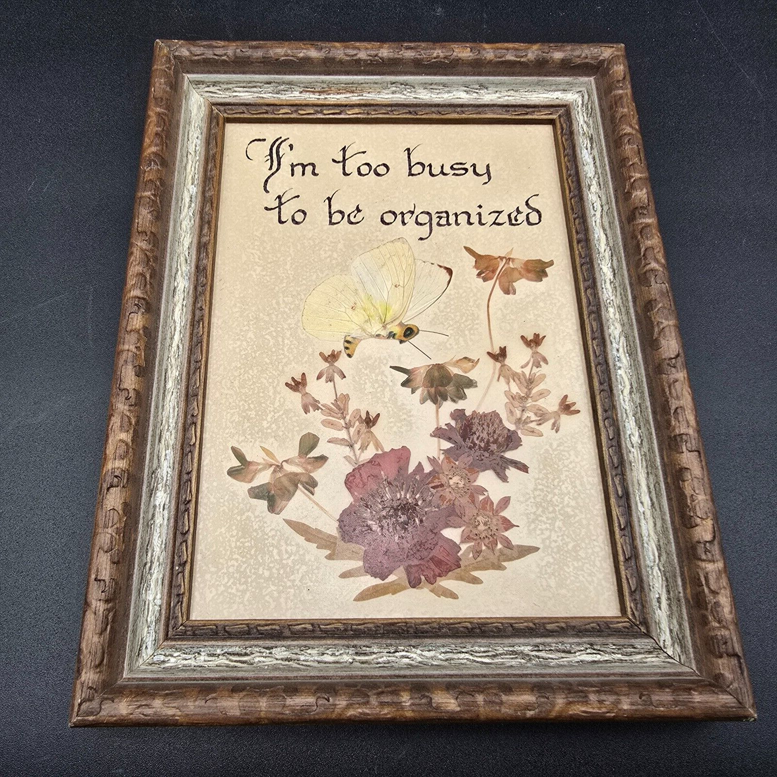 Press Flower Butterfly Framed WORD Art FUNNY Retro Decor Laminated Botanical 8″